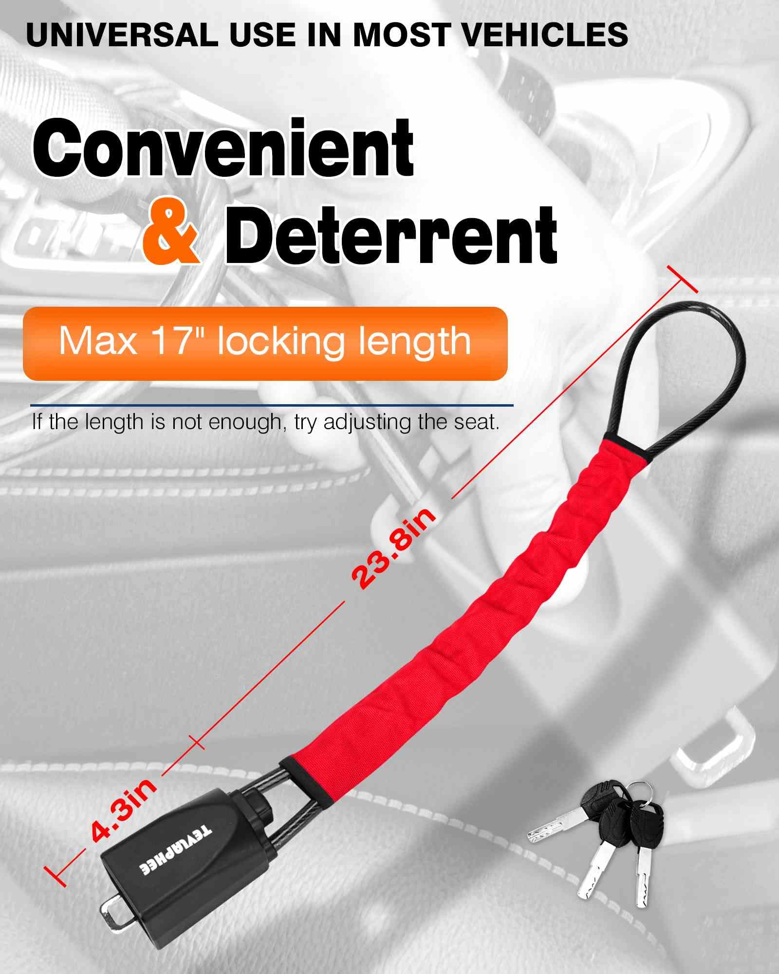 Universal Anti-Theft Steering Wheel Lock & Seat Belt Lock with 3 Keys - Car Security Device Fits Most Vehicles, Trucks, SUVs & Vans (Red) | Prevent Auto Theft & Protect Your Vehicle in Parking Lots & High-Crime Areas