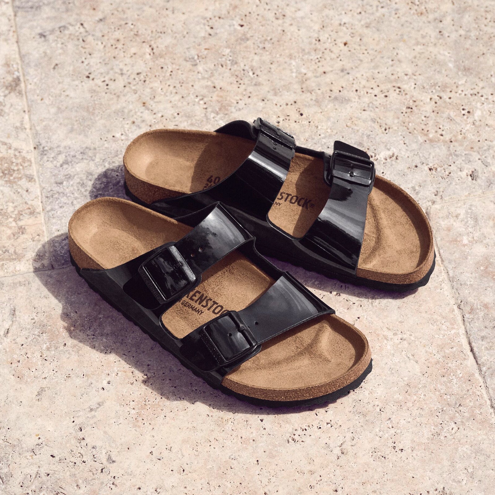 Birkenstock Arizona Narrow Slide Sandals for Women - Black Patent Birko Flor | Comfortable Arch Support | Perfect for Casual Wear, Beach & Summer Outfits
