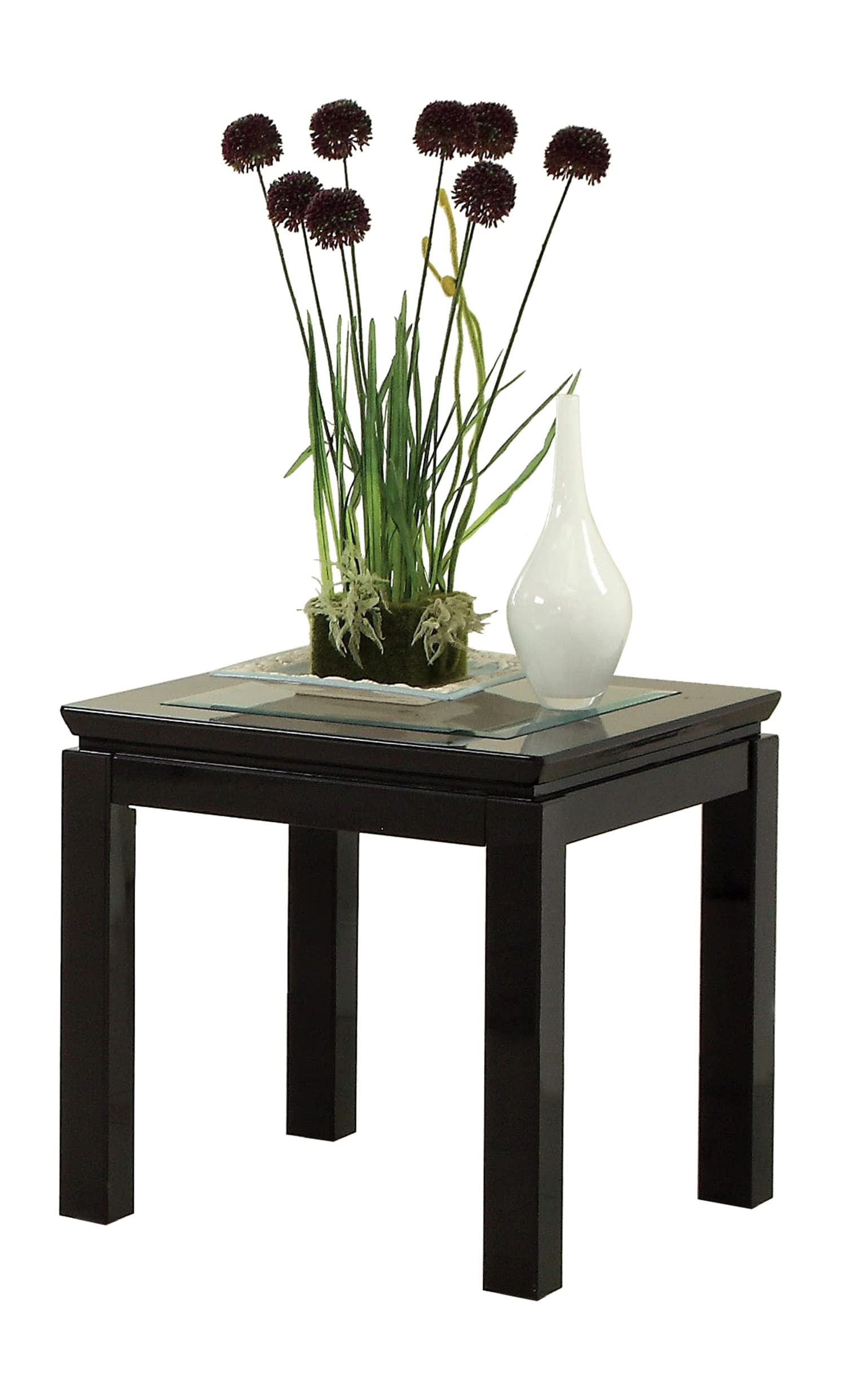 Furniture of America Kappa Contemporary Glass Top End Table - 54 Inch Black Modern Side Table for Living Room, Bedroom, or Office Decor