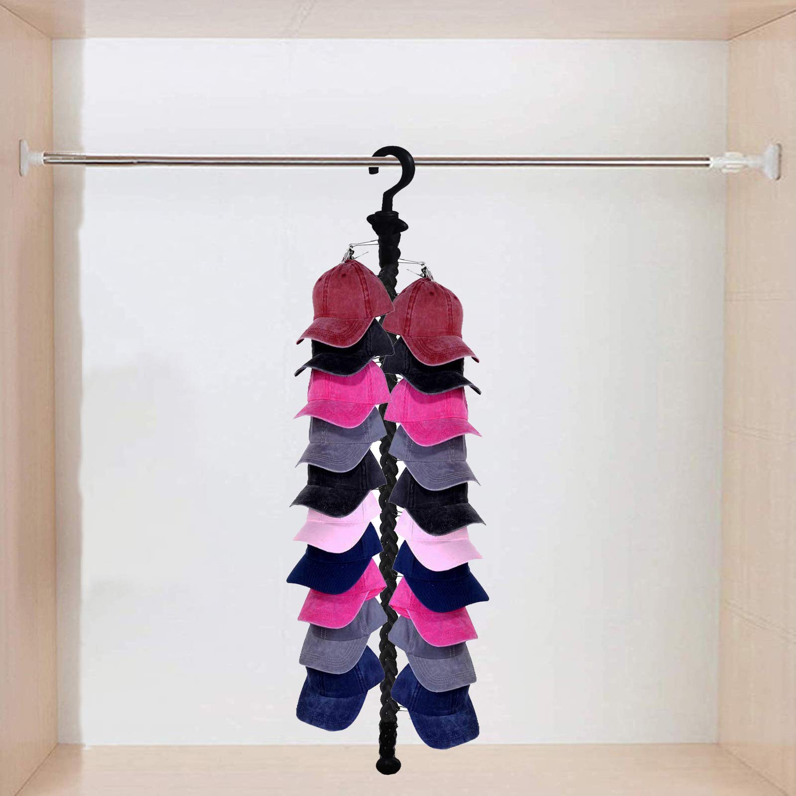 Pmsanzay Closet Hanging Cap Keeper - Space Saving Hat Rack Organizer for Closet - Holds Up to 20 Hats of Any Size - Durable Closet Hook Storage for Baseball Caps, Beanies & Accessories - Perfect for Bedroom, Dorm, Office & Entryway Organization