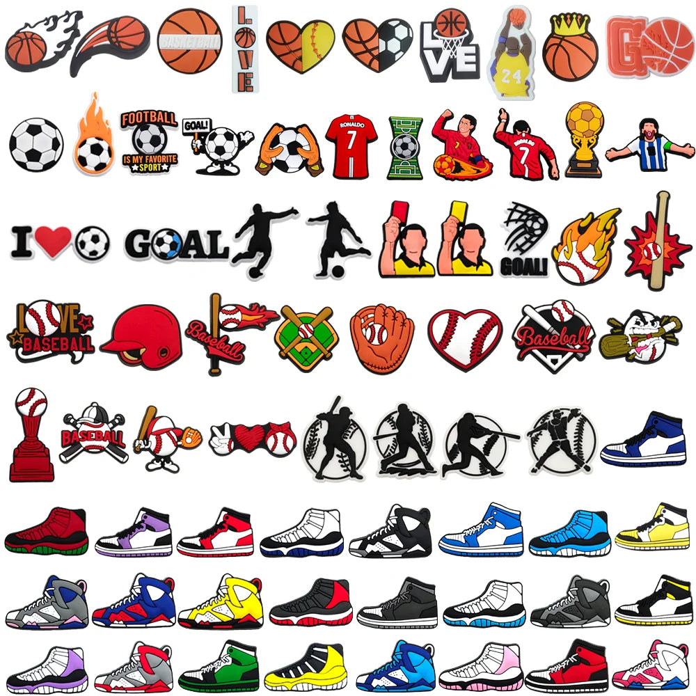 Softball & Basketball Shoe Charms - PVC Sports Themed Clog Pins & Buckle Accessories for Football & Garden Shoes | Perfect for Team Spirit & DIY Decor