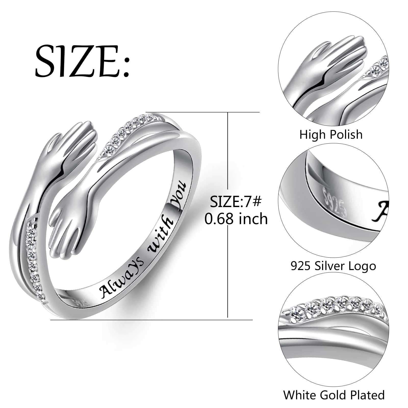 Sterling Silver Hug Ring for Women - S925 Open Promise Ring, Gift for Girlfriend, Mother, Valentine's Day, Birthday - Perfect for Anniversaries, Weddings & Special Occasions
