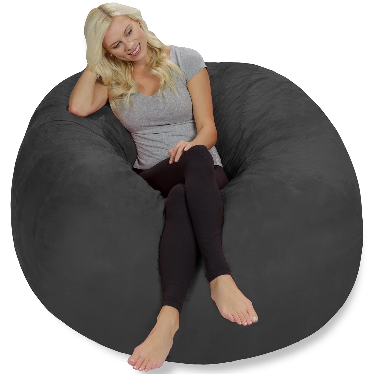 Chill Sack 5' Giant Memory Foam Bean Bag Chair - Ultra Soft Microfiber Cover (Gray) - Perfect for Living Rooms, Game Rooms & Dorm Relaxation