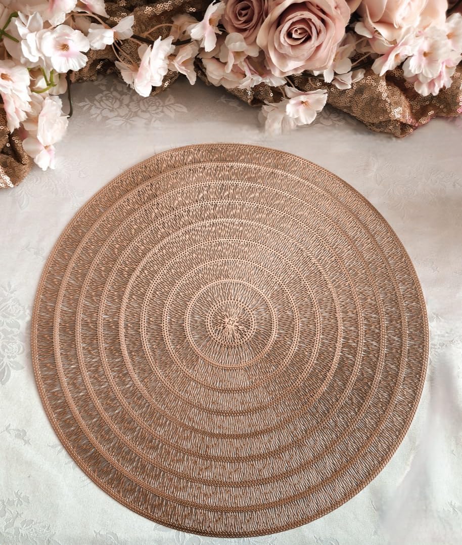 120-Piece Pressed Vinyl Metallic Placemats Set - Elegant Rose Gold Wedding Table Decor for Banquets, Parties & Home Dining - Waterproof & Reusable Table Mats