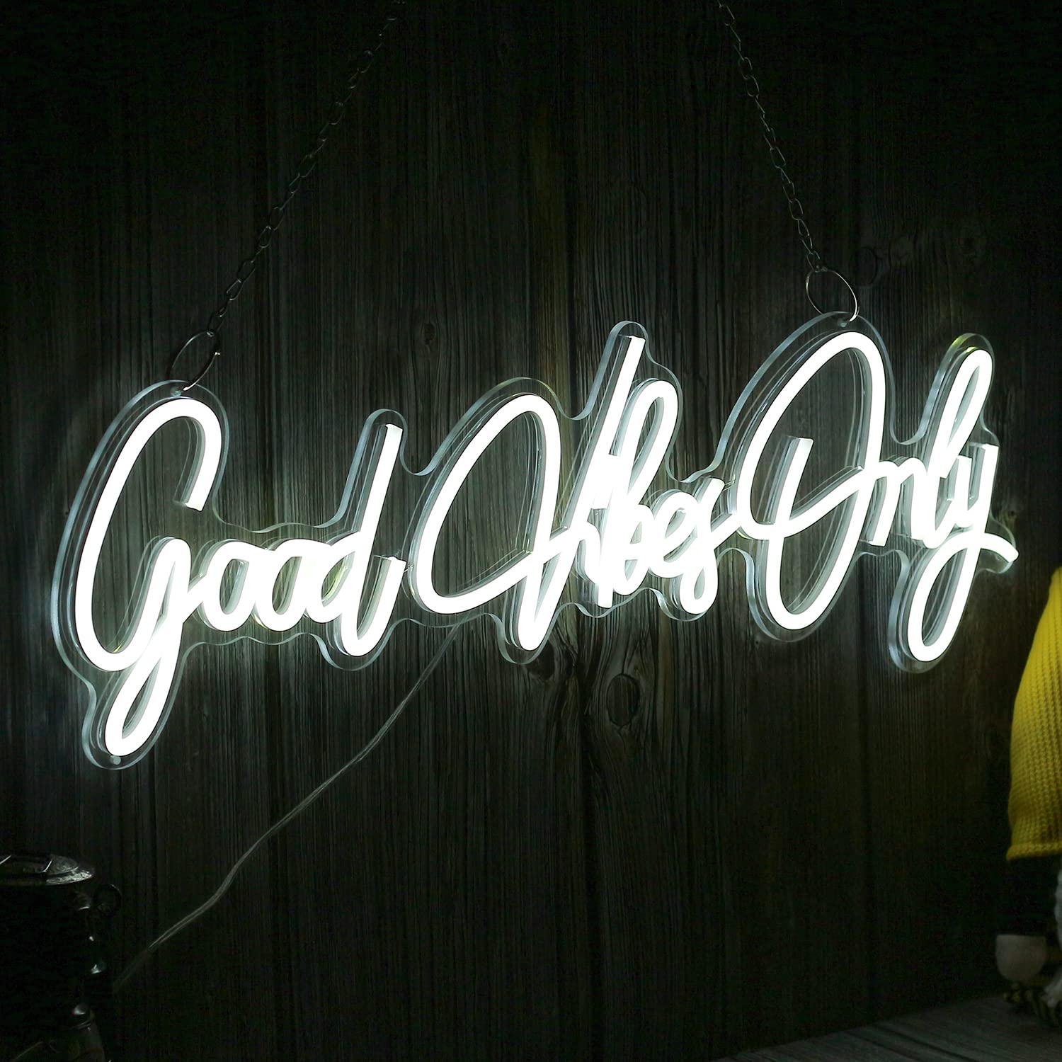 Good Vibes Only Neon Sign Light - Custom Wall Art Decor for Home, Bar, Pub, Club & Party | Unique Gift for Christmas, Rave & Apartment Decor (White) - Perfect for Bedroom, Living Room & Man Cave Lighting