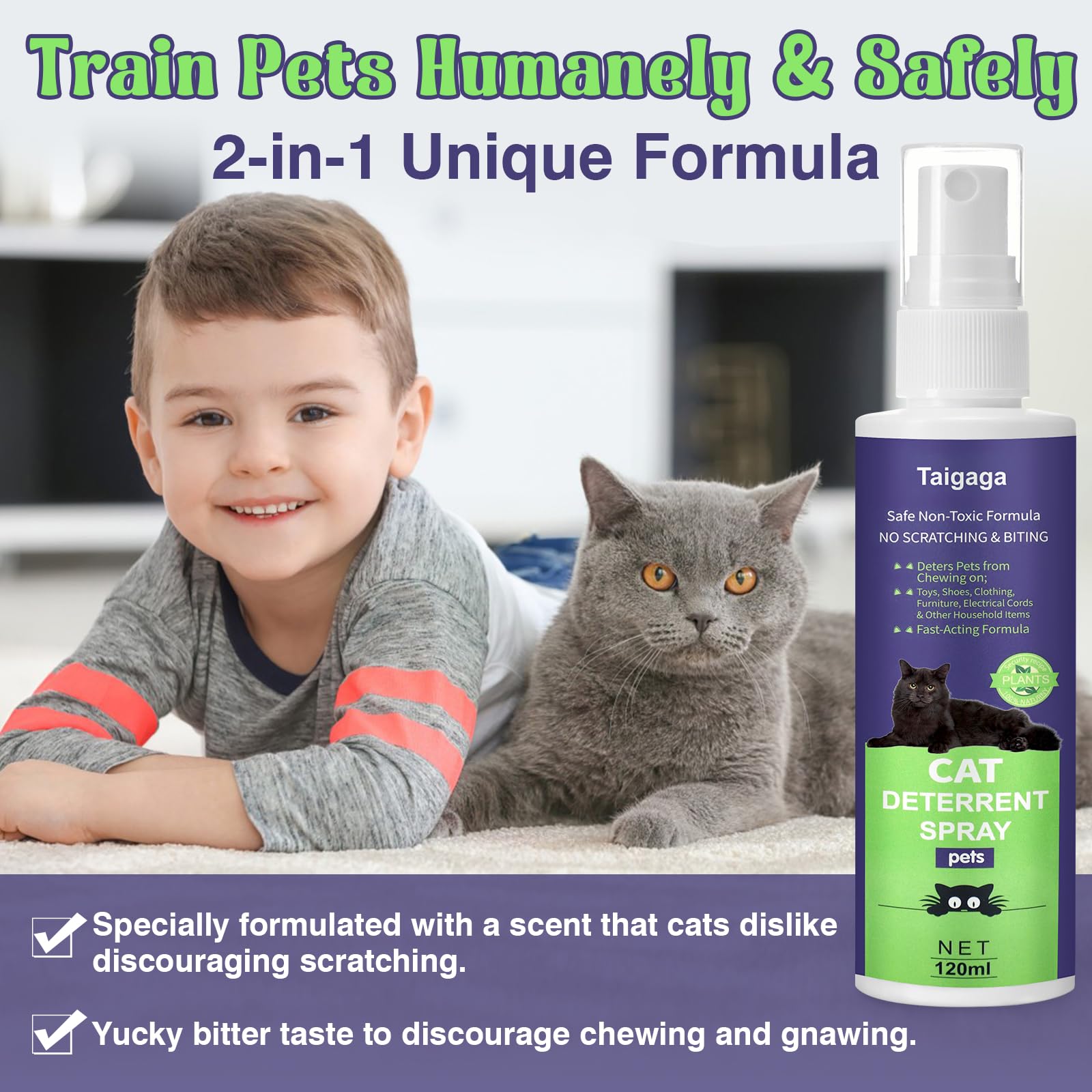 Natural Cat Deterrent Spray - Safe Pet Repellent for Furniture Protection | Stop Scratching & Chewing | Indoor & Outdoor Use for Sofas, Carpets & Plants