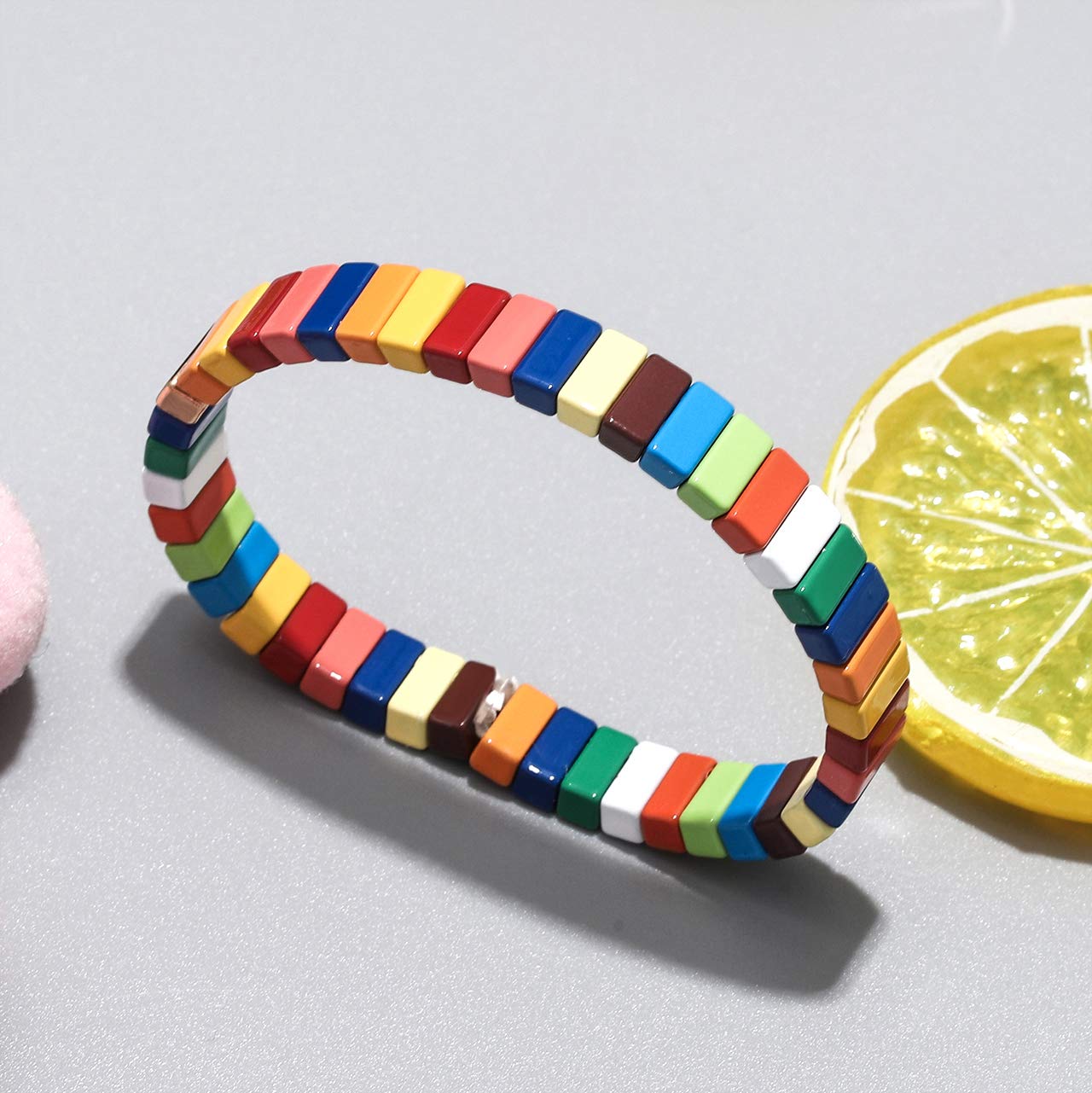 METOBAR Enamel Tile Tila Beaded Bracelet Set - Colorful Bohemian Stretchy Elastic Stackable Bracelets for Women - Perfect for Festival, Beach, and Boho Chic Outfits