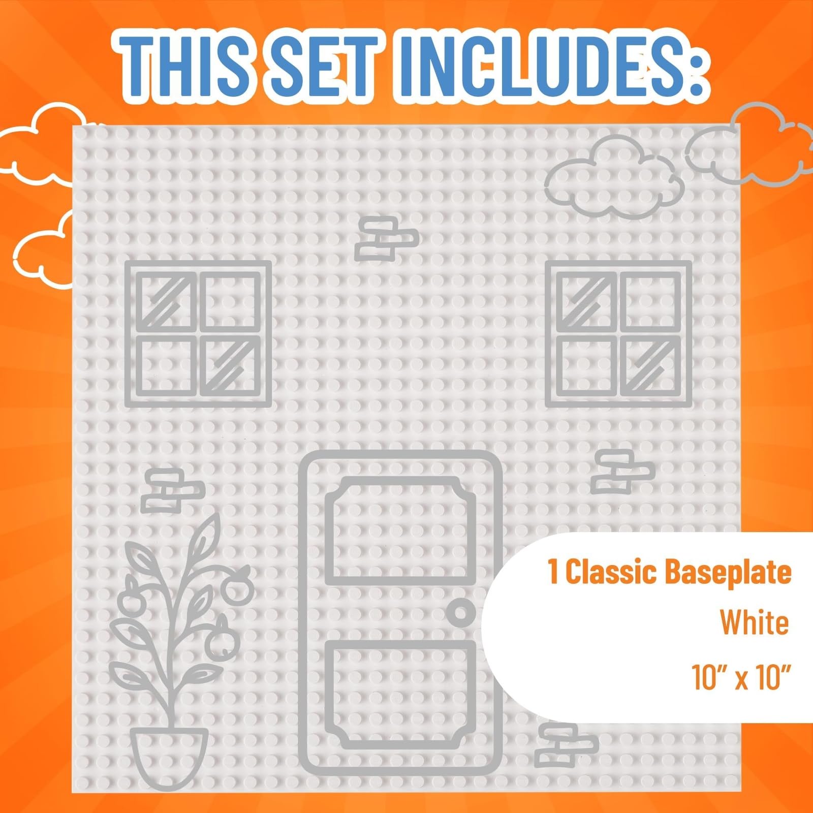 Strictly Briks Large 10x10 Inch White Stackable Baseplate - 100% Lego Compatible Building Bricks Base for Tables, Mats & DIY Projects - Perfect for Kids Playroom, Classroom & Creative Construction Scenes