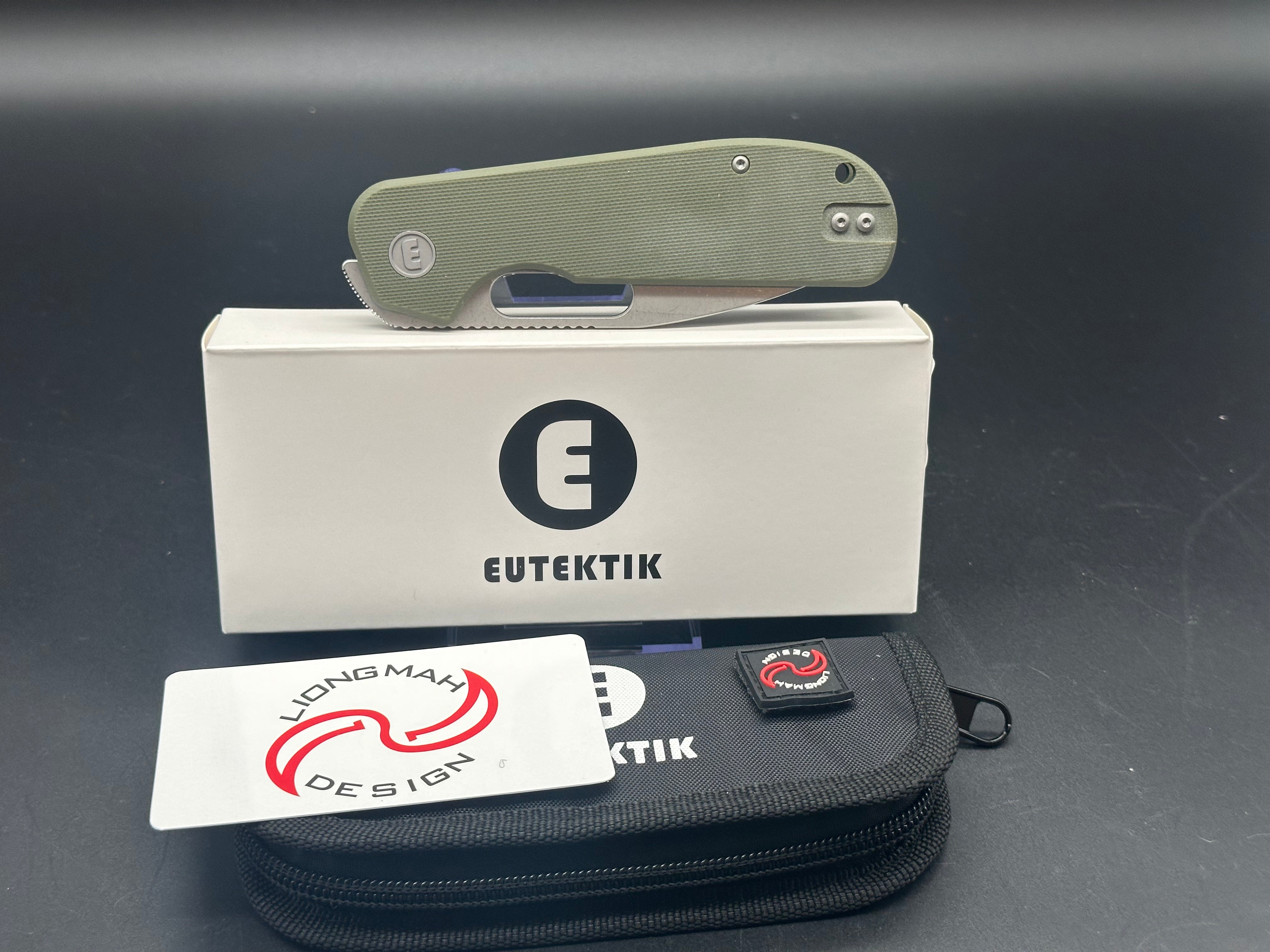 Eutektik EFD OD Green Stonewashed Tactical Knife with LTK Koozie, Patch & Sticker - Outdoor Camping, Survival & EDC Gear