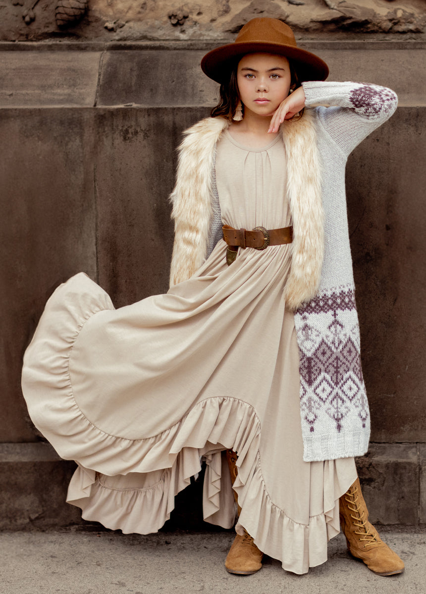 Braelyn Dress in Light Taupe - Women's Elegant Casual Midi Dress for Summer, Office & Special Occasions