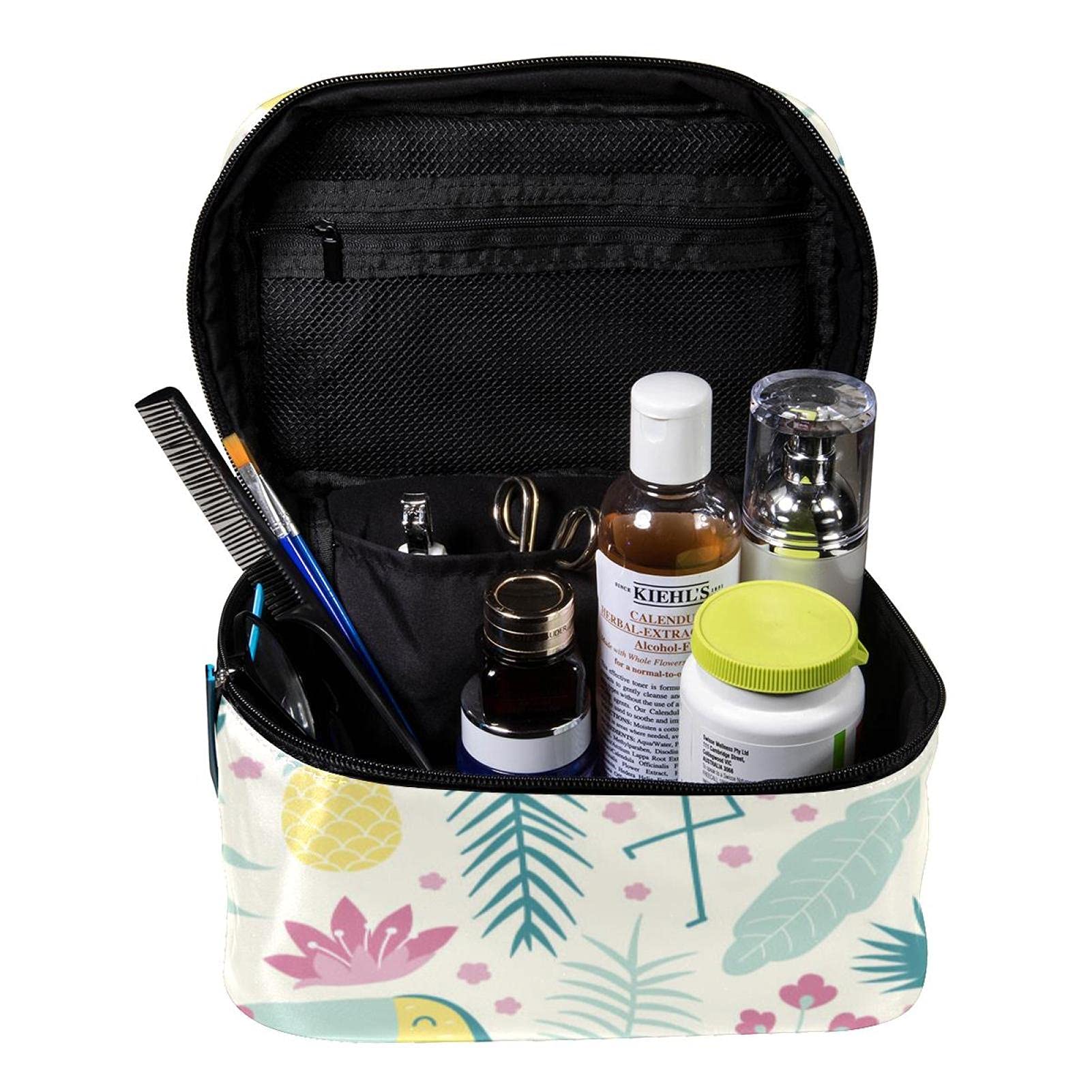 Stylish Tropical Flamingo Pineapple Palm Leaf Large Travel Makeup Bag - Waterproof Cosmetic Organizer with Zipper for Women & Girls | Perfect for Beach Vacations, Pool Parties & Summer Travel