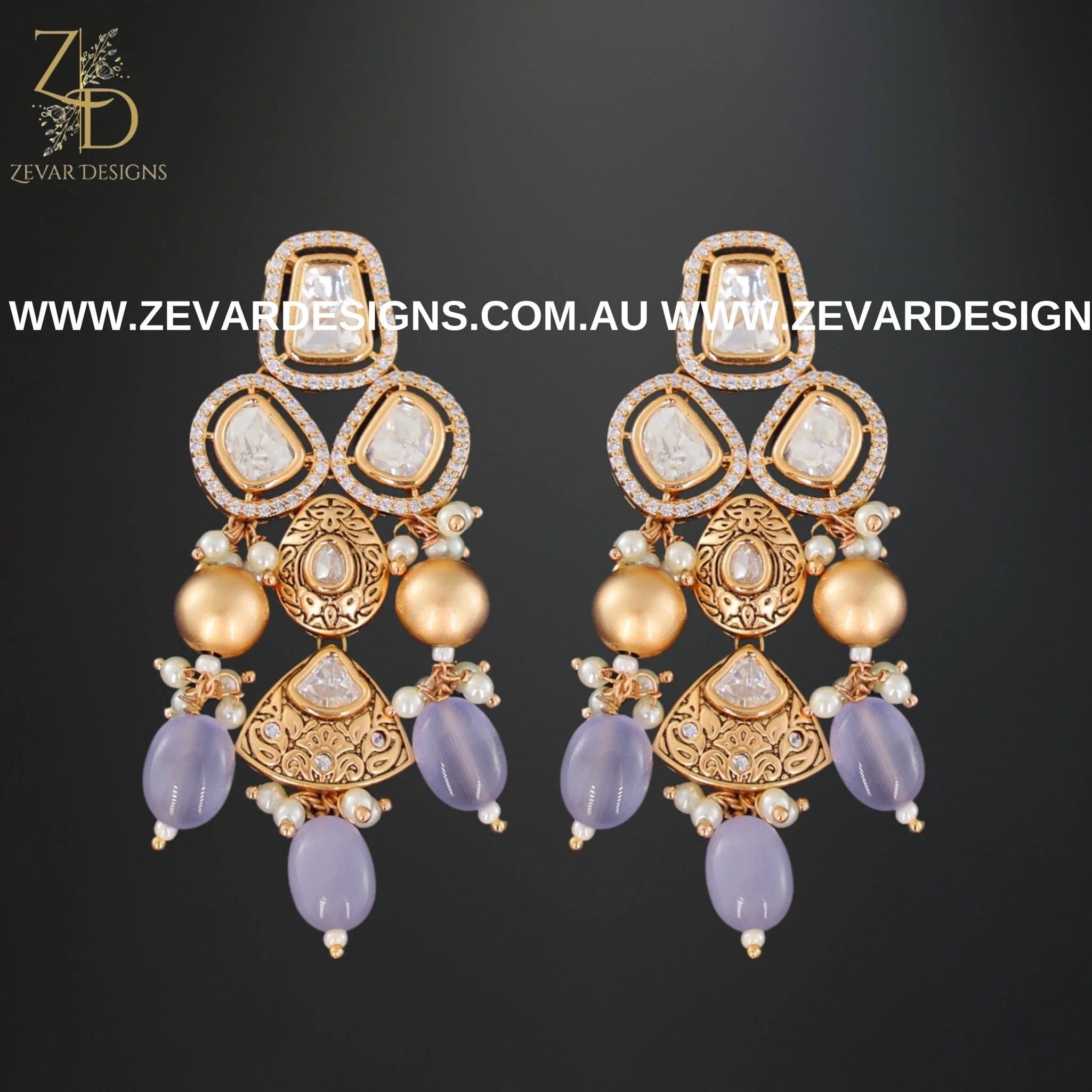 Exquisite Kundan Polki Earrings with Elegant Grey Drops | Traditional Indian Jewelry for Weddings & Special Occasions | Perfect for Bridal Wear, Festivals & Ethnic Fashion