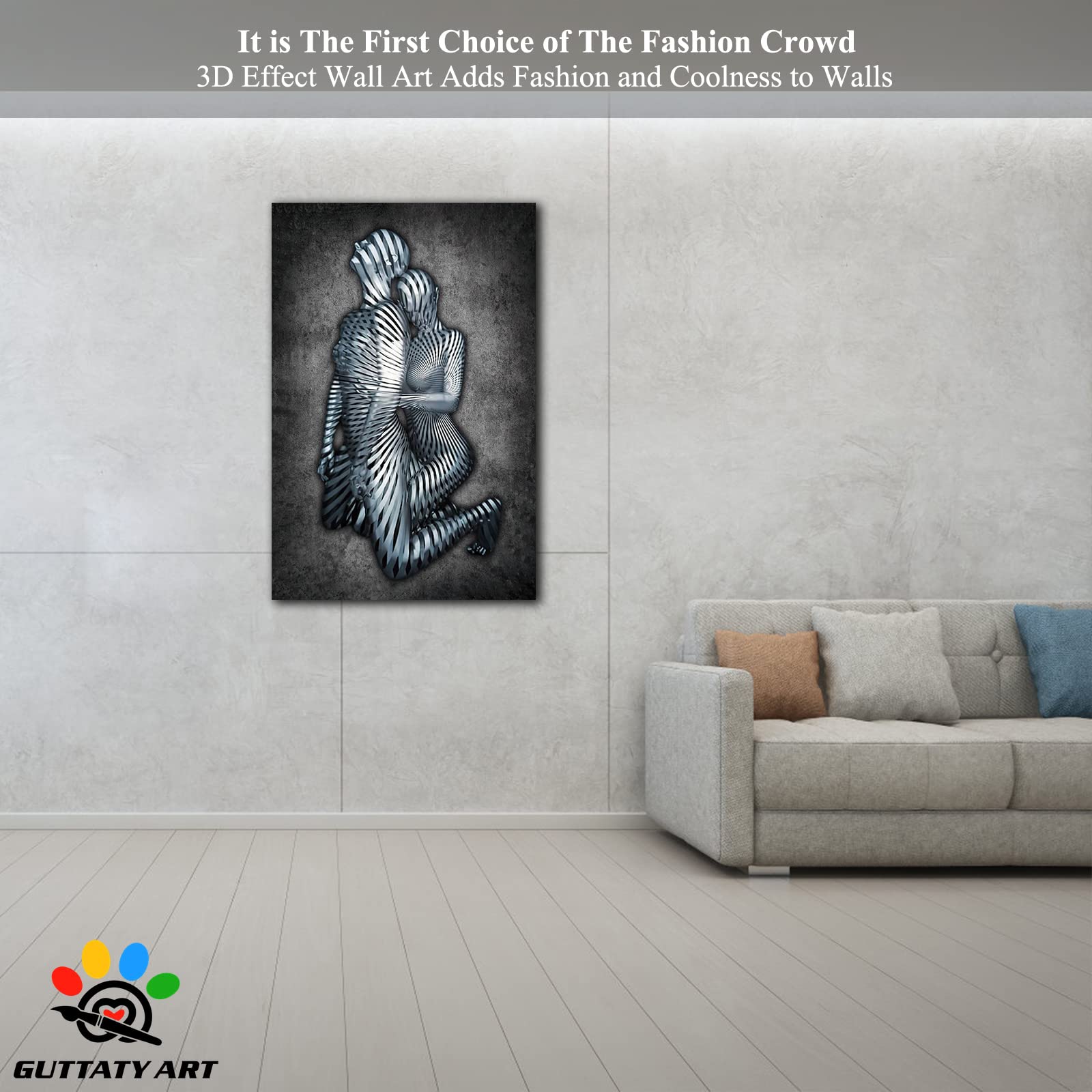 3D Metal Heart Wall Art - Gray Hugging Couple Canvas Print for Bedroom & Living Room Decor - Valentine's Day Gift for Couples (28x40 Inches) - Perfect for Anniversary, Wedding & Romantic Home Decor