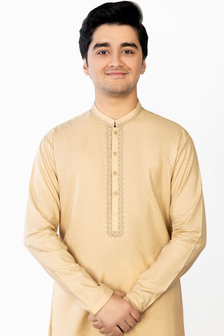 Blended Sand Kurta by J. Junaid Jamshed | Premium Cotton Embroidered Pakistani Traditional Dress for Women | Perfect for Eid, Weddings & Special Occasions