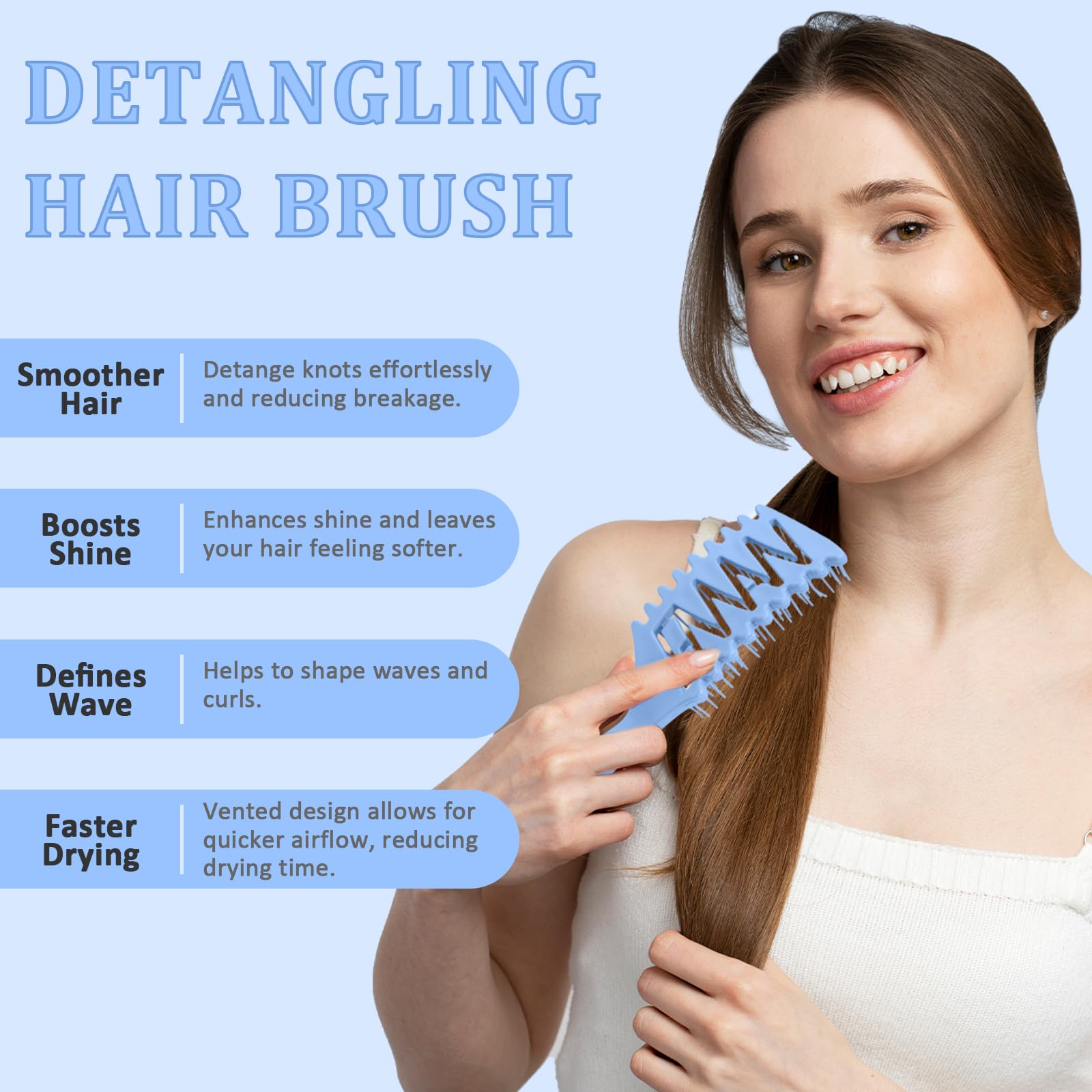 START MAKERS Vented Hair Brush for All Hair Types - Detangling & Styling at Home or Salon (Blue)