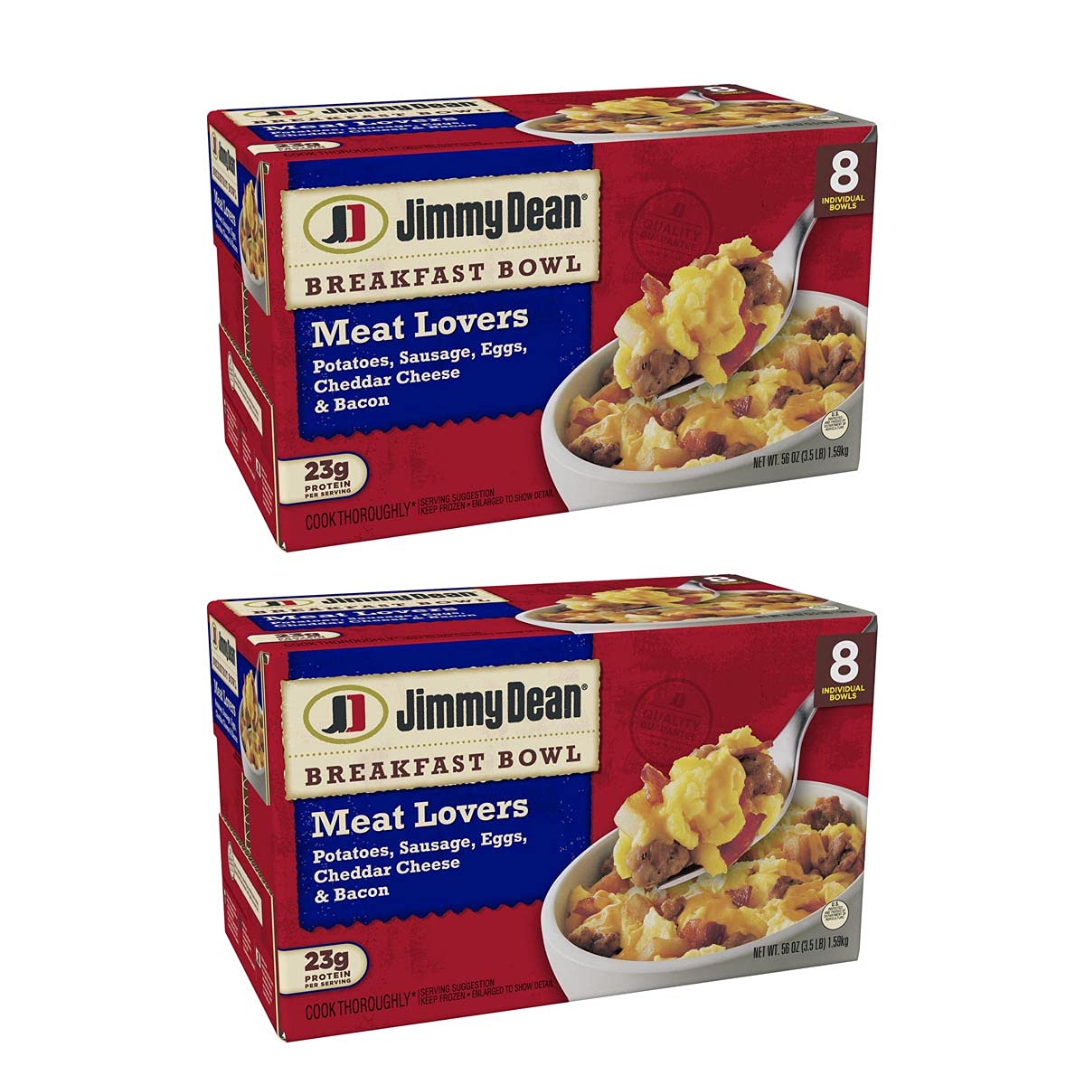 Jimmy Dean Meat Lovers Breakfast Bowls - 2 Pack (16 Total Bowls) - Frozen Breakfast with Sausage, Eggs, Potatoes, Cheddar Cheese & Bacon - Quick & Easy Morning Meal for Busy Families, Office Lunches or Camping Trips
