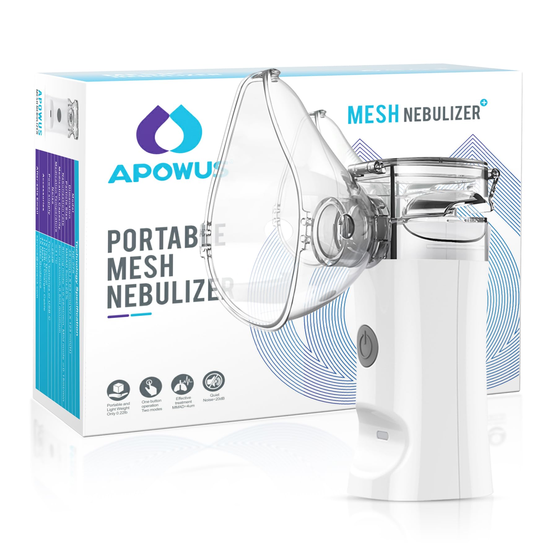 APOWUS Portable Mesh Nebulizer for Adults & Kids - Handheld Breathing Treatment Device with Mouthpiece & Mask - Perfect for Asthma, COPD & Travel Use