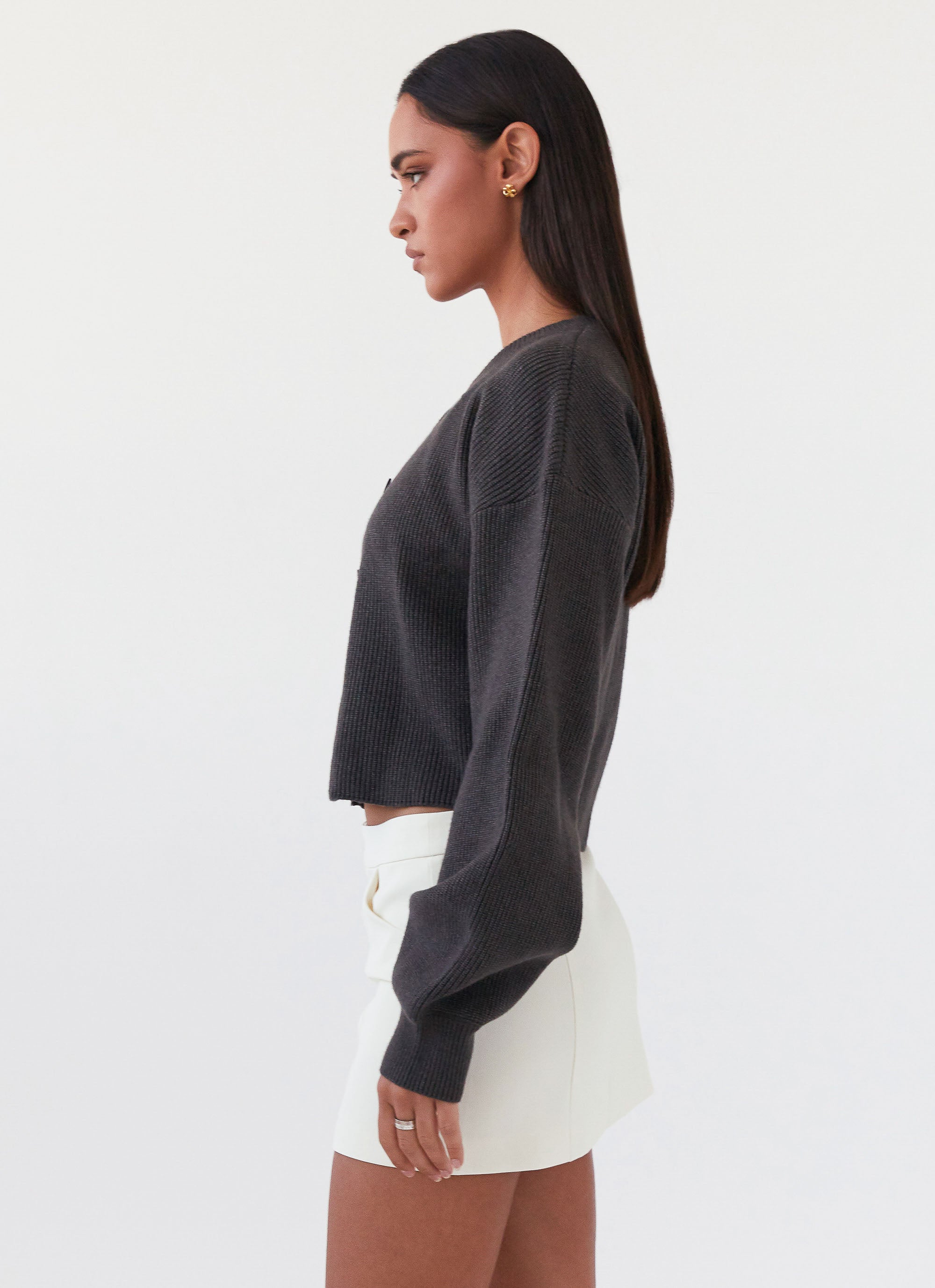 Daphne Knit Cardigan for Women - Soft & Cozy Open Front Sweater in Charcoal Grey - Perfect for Fall & Winter Layering, Office Wear & Casual Outfits