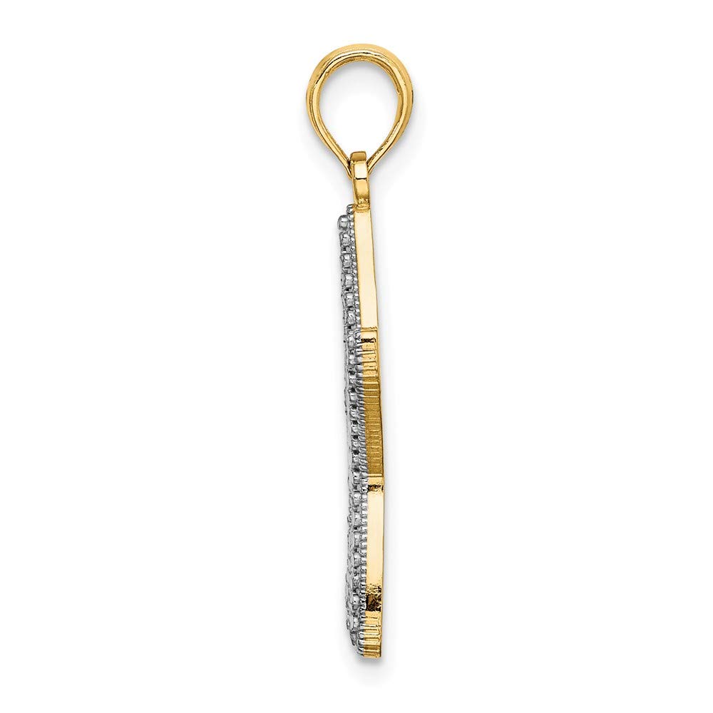 14K Two-Tone Gold Diamond-Cut Starfish Pendant Necklace - White & Yellow Gold Small Starfish Charm with White Star Center (0.81