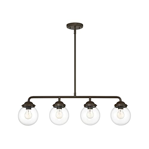Knoll Designers Fountain 95938-ORB 4-Light Island Pendant Light - Oil Rubbed Bronze Finish with Clear Glass Shades for Kitchen Island, Dining Room or Bar Lighting