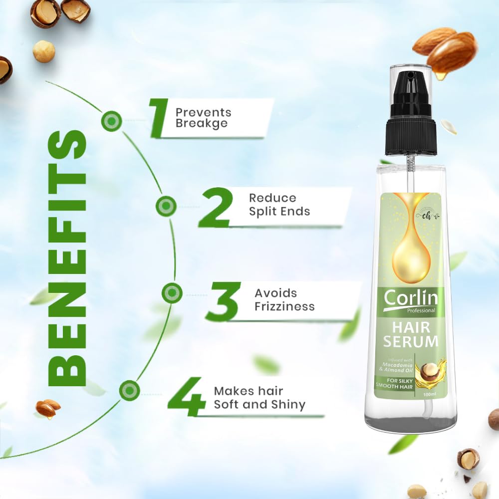 Corlin Hair Serum for Silky Smooth & Nourished Hair - 100ml Natural Oil Treatment | No Harsh Chemicals, Cruelty-Free, Vegan | Perfect for Dry, Damaged Hair & Frizz Control at Home or Salon