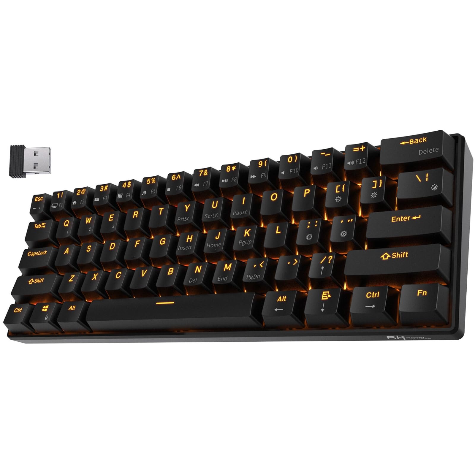 RK ROYAL KLUDGE RK61 Wireless 60% Mechanical Keyboard - Triple Mode (BT5.0/2.4G/USB-C), Hot-Swappable Blue Switches, Compact 61-Key Design for Gaming & Typing, Software Customizable - Perfect for Office Work, Home Use & Esports (Black)