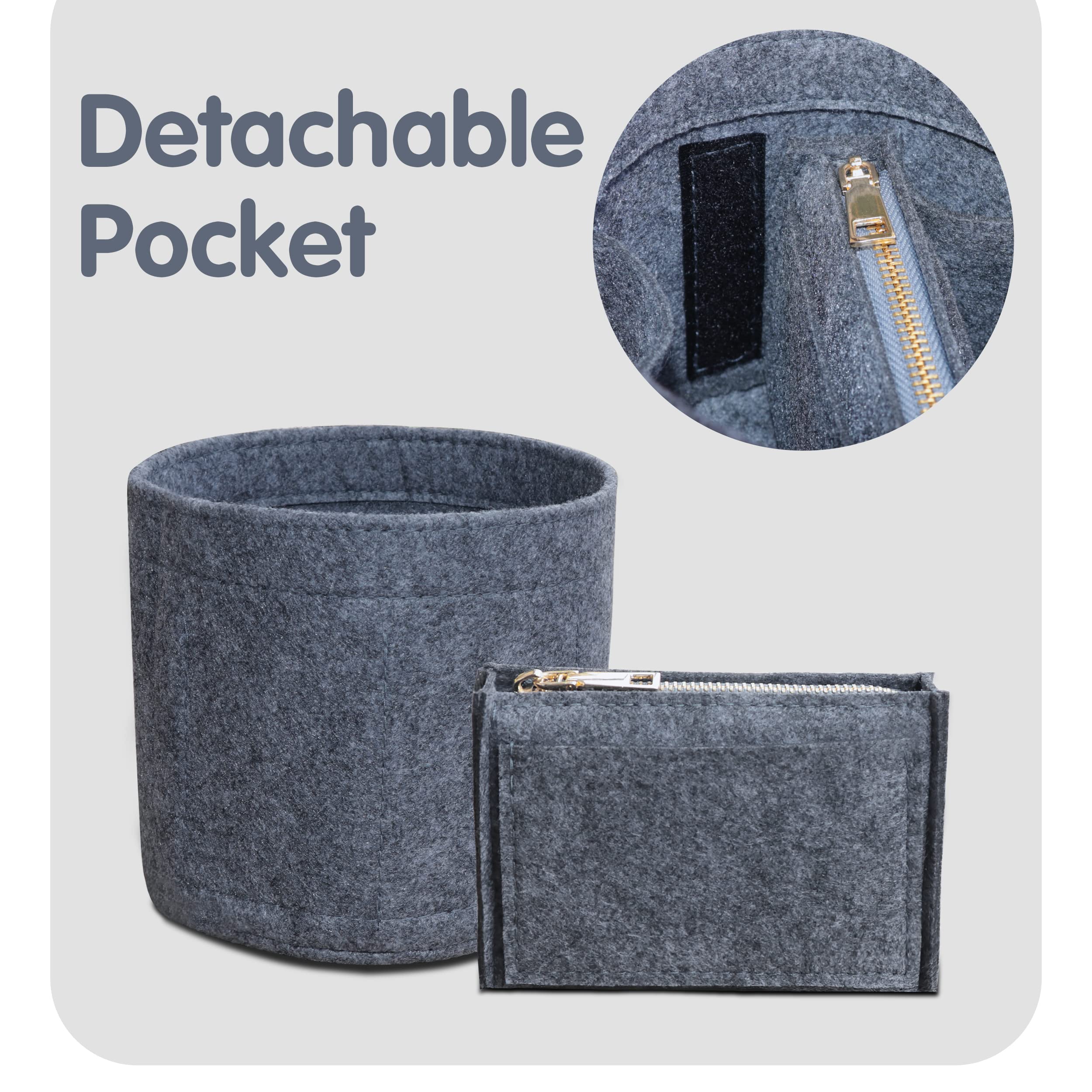 Soyizom Felt Cylinder Bucket Bag Organizer Insert with Detachable Pouch & Keychains - Perfect for Barrel Shaped Purses, Handbags, Travel & Daily Use (Grey)