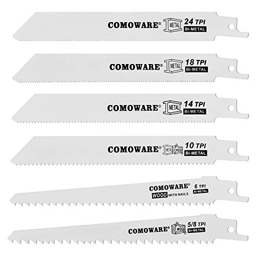 COMOWARE 6PCS Reciprocating Saw Blades for Metal & Wood Cutting - Long Lasting Sharp Blades for DIY & Construction