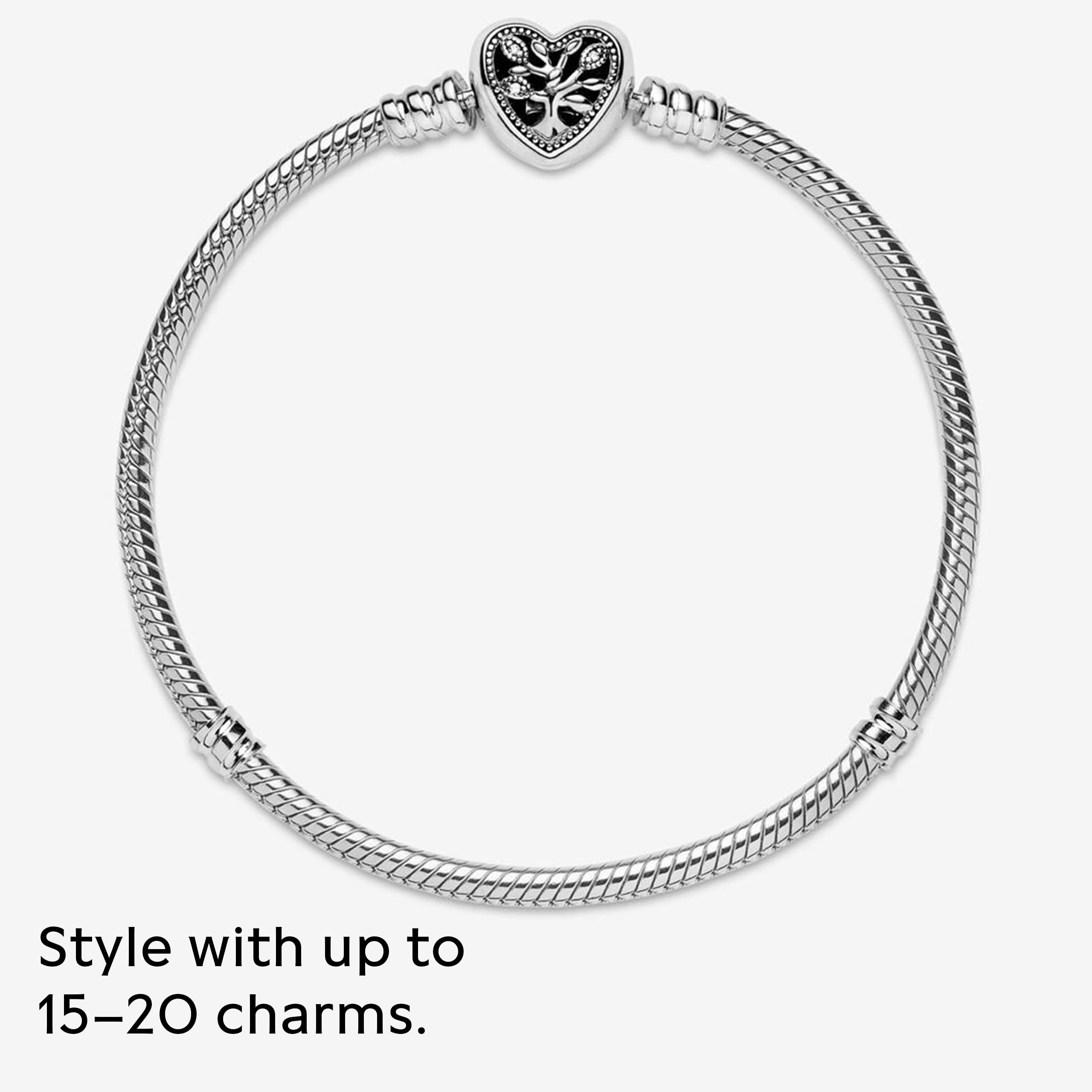 PANDORA Moments Family Tree Heart Clasp Snake Chain Bracelet - Sterling Silver Charm Bracelet with Cubic Zirconia - Compatible with PANDORA Charms - Elegant Gift for Women - Perfect for Mother's Day, Anniversary & Special Occasions
