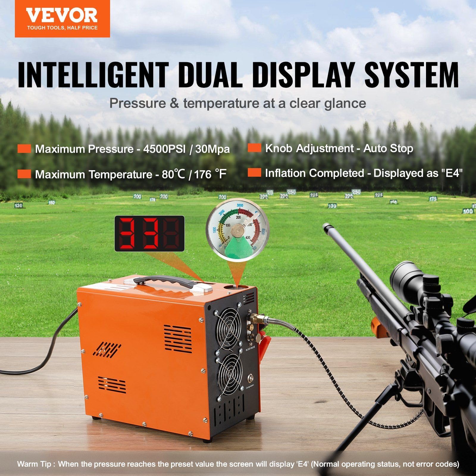 4500PSI Portable PCP Air Compressor - 30Mpa High Pressure Airgun Pump with Auto-Stop & Built-in Power Converter (DC12V/AC120V) | Oil-Free & Water-Free Design for Air Rifles, Paintball Tanks & Scuba Diving | Perfect for Hunting, Sports & Outdoor Adventures