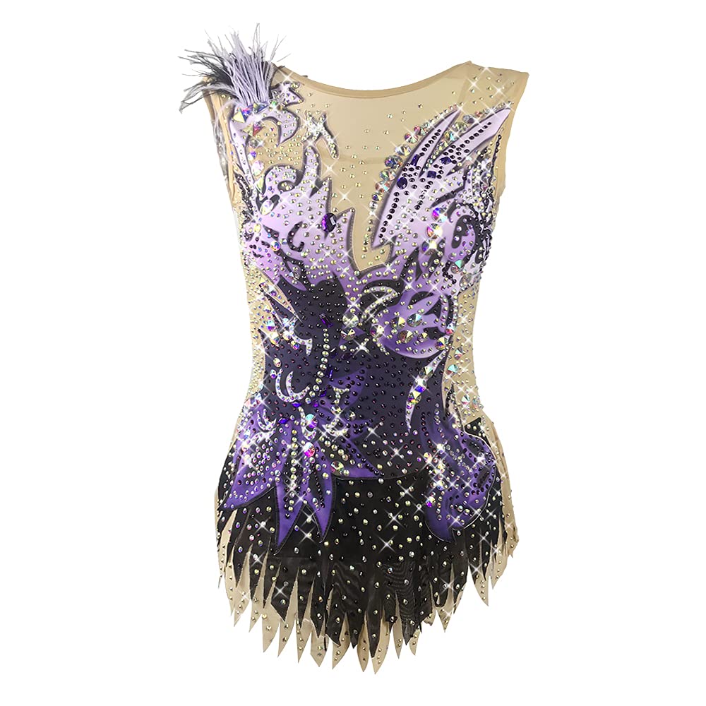LIUHUO Purple Rhythmic Gymnastics Leotard for Girls & Women - Stretchable Dance Costume for Competition, Performance, and Practice - Perfect for Ballet, Gymnastics, and Dance Recitals