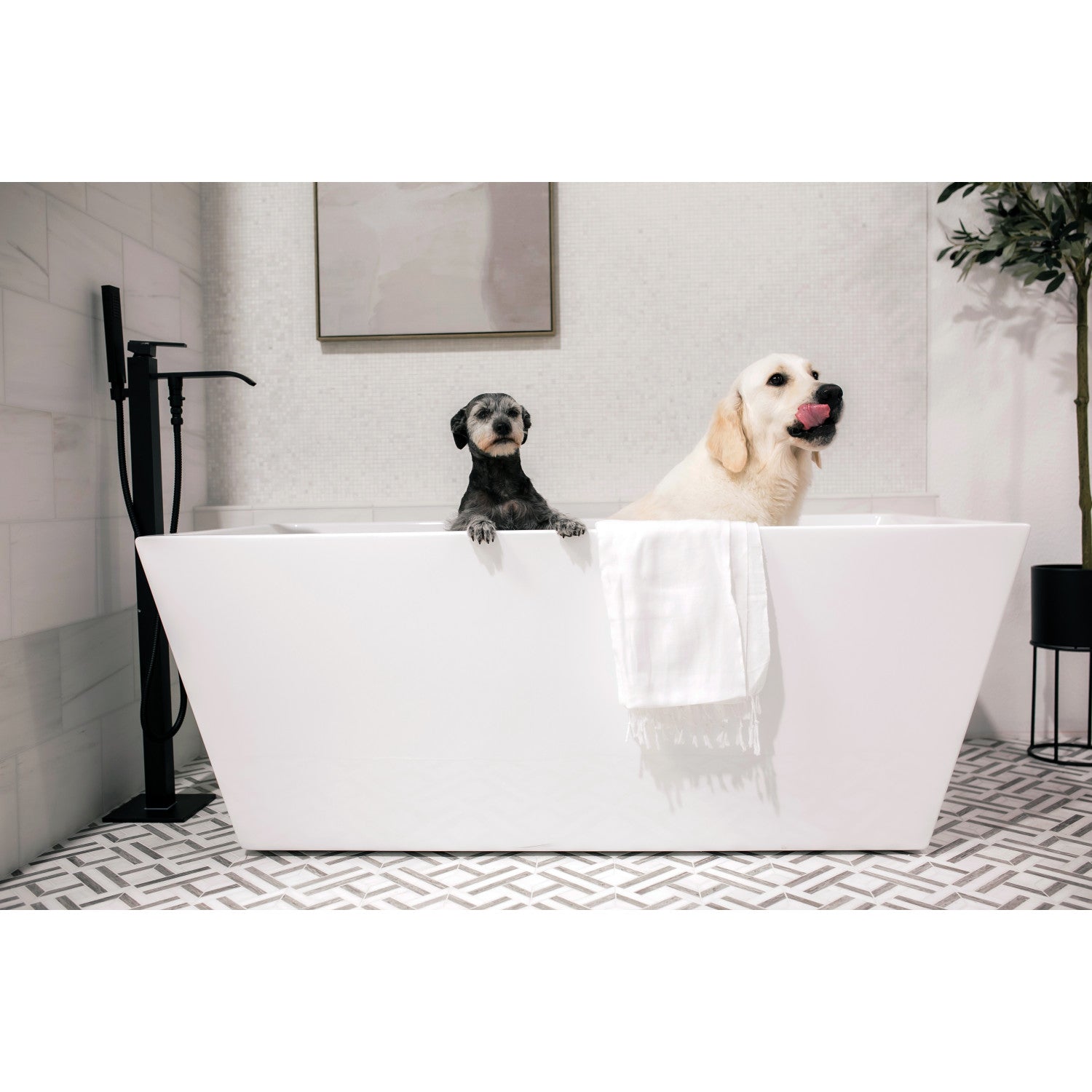Aqua Eden 59-Inch Freestanding Acrylic Bathtub - Rectangular Double-Ended Soaking Tub with Drain, Glossy White for Luxury Bathroom & Spa Relaxation