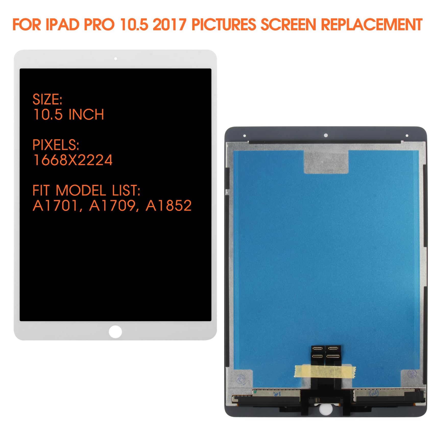 Original iPad Pro 10.5 (2017 Model A1701/A1709) LCD Screen Replacement with Digitizer - White Display Assembly Repair Part for DIY Fix | Perfect for Cracked/Broken Screen Repair at Home or Office