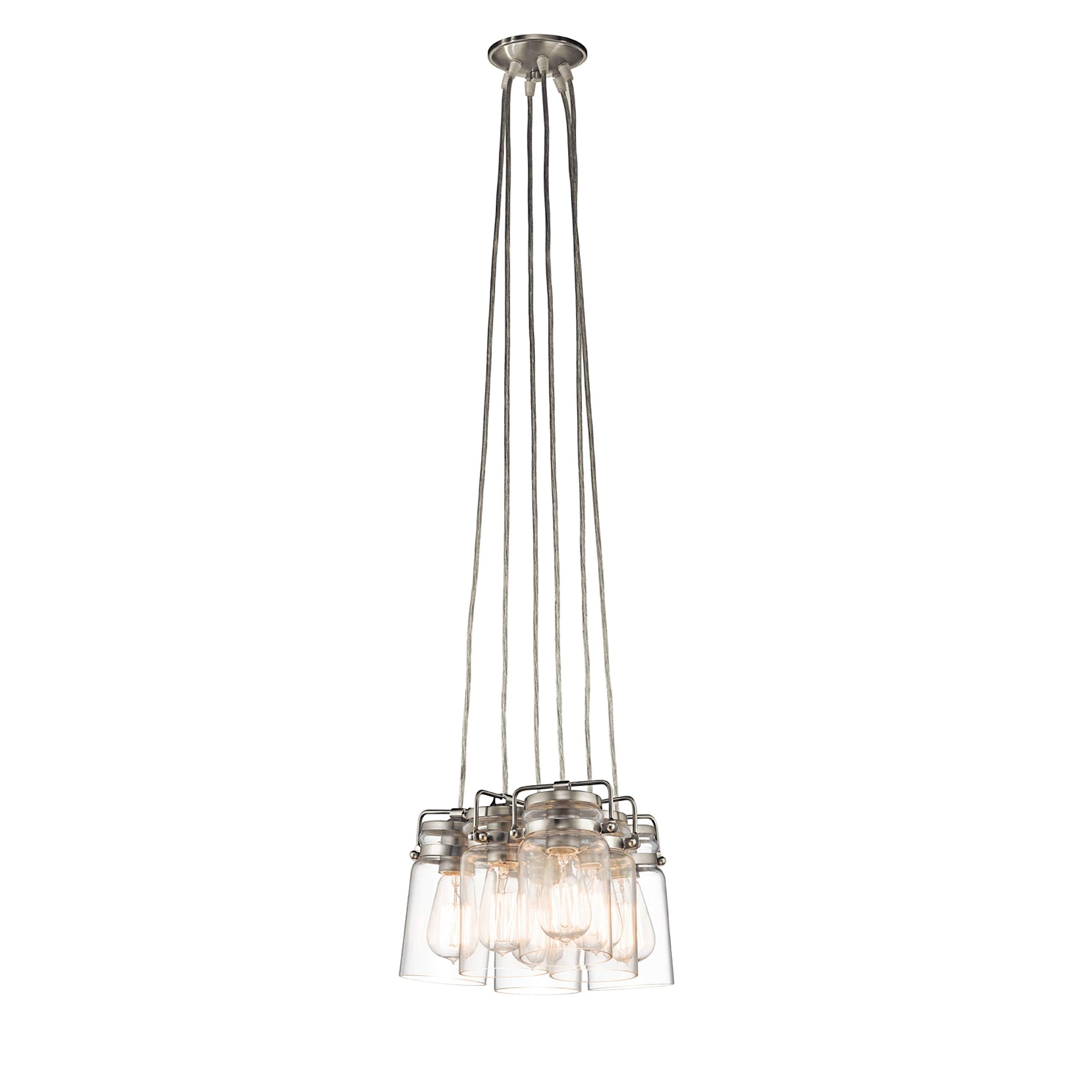 KICHLER Brinley 7.75 Inch 6-Light Pendant Light Fixture with Clear Glass Shade in Brushed Nickel Finish - Perfect for Kitchen Island, Dining Room, or Entryway Lighting