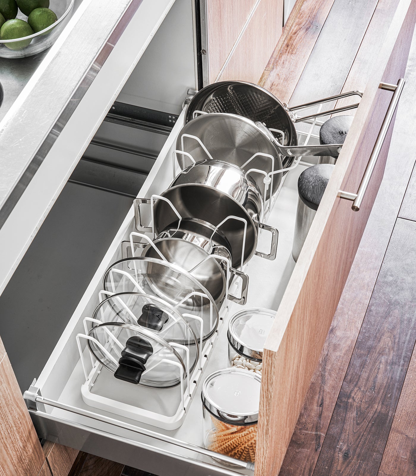 Adjustable Pot Lid Organizer - Heavy Duty Steel Kitchen Cabinet Organizer for Lids & Pans - Space Saving Storage Solution for Pots, Pans & Cookware Lids (Perfect for Small Kitchens & Clutter-Free Cabinets)