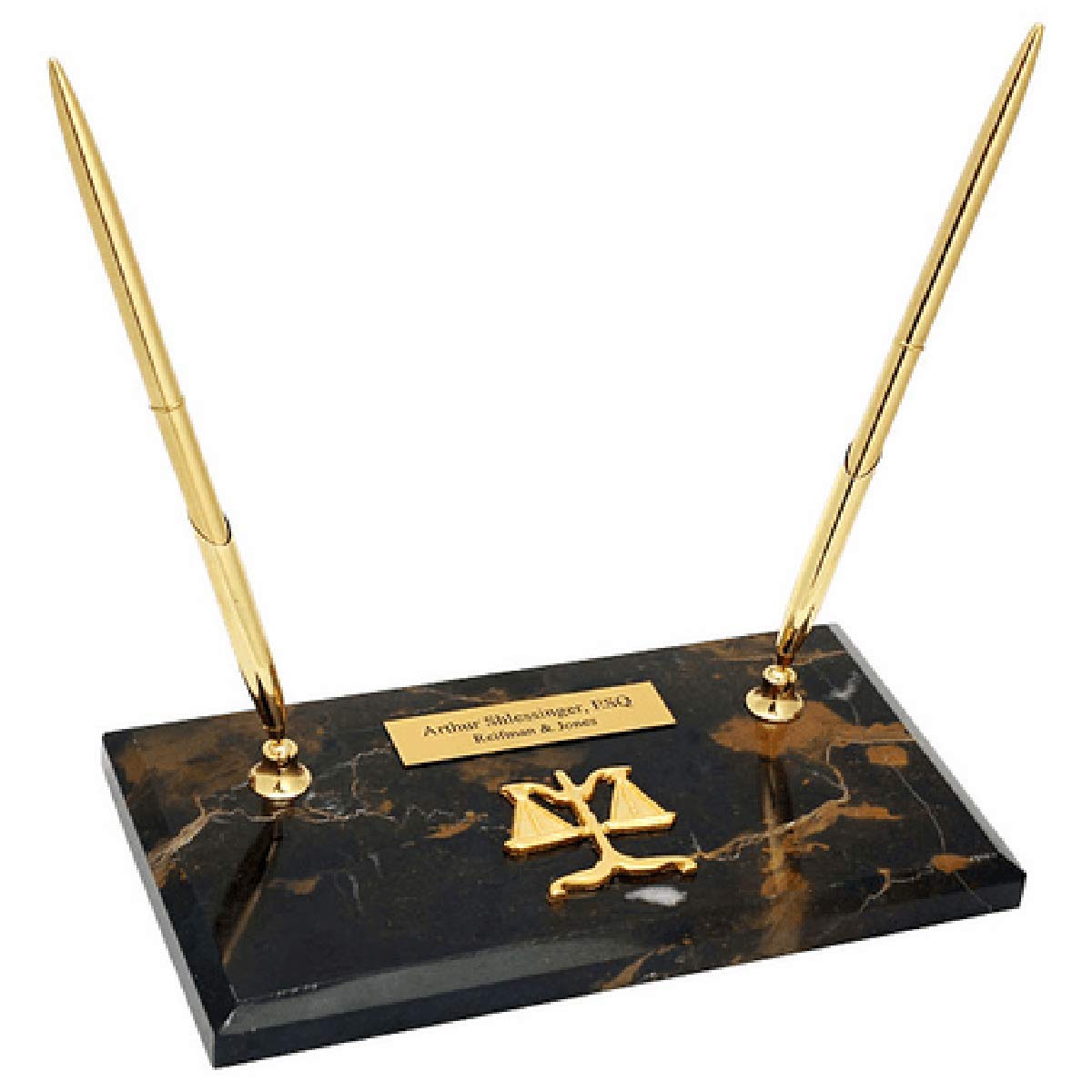 Personalized Scales of Justice Double Pen Holder - Engraved Lawyer & Judge Gift for Office Desk - Perfect for Legal Professionals, Attorneys & Courtroom Decor