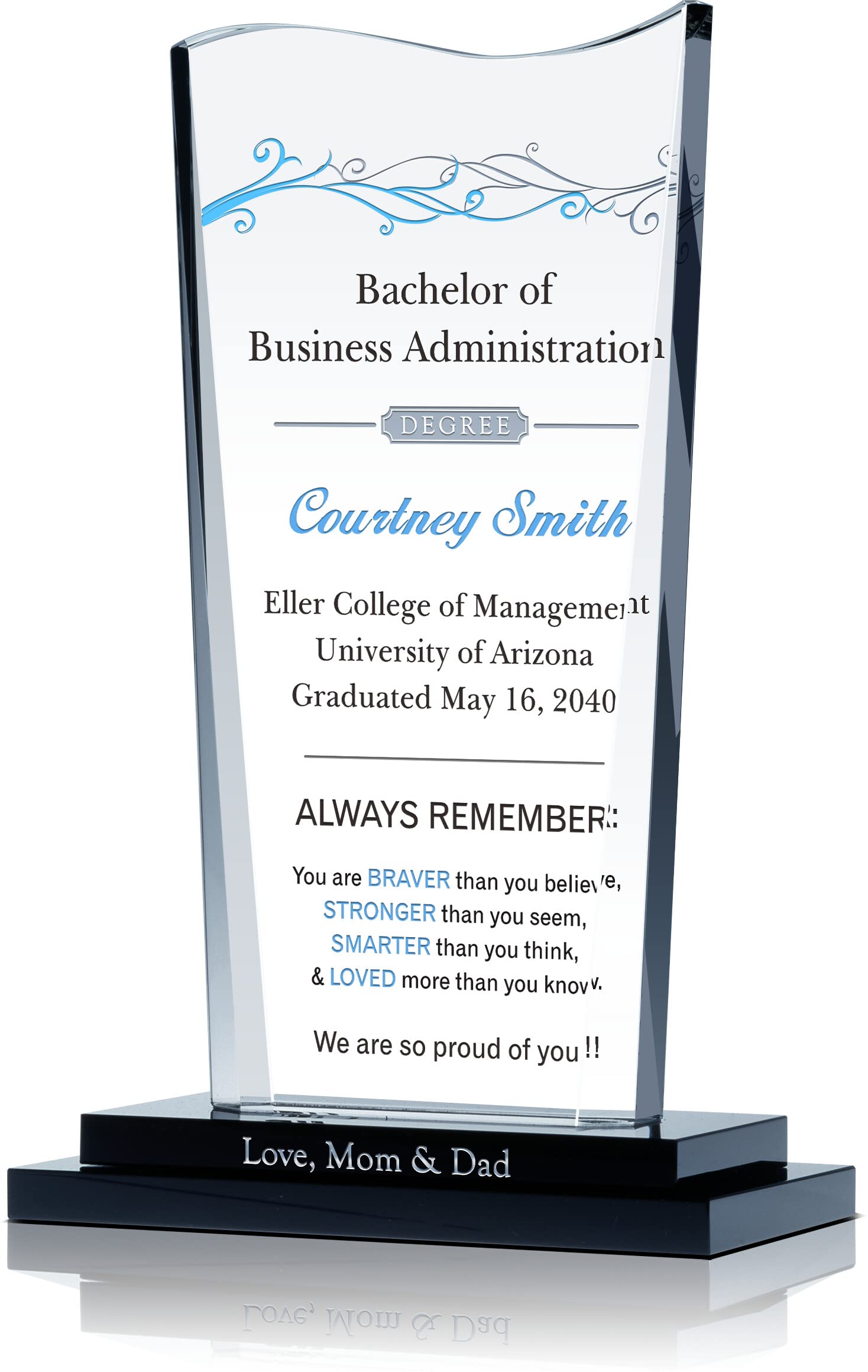 Personalized College Graduation Gift for Him & Her - Custom Engraved Crystal with Name, Degree & School - Unique Graduation Present from Parents to Son or Daughter (7.5 Inch) - Perfect for Graduation Ceremonies, Office Decor & Keepsake Display