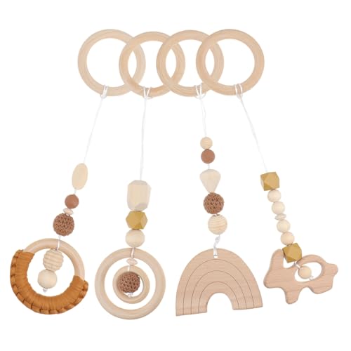 KESYOO 4Pcs Wooden Baby Teething Toys with Rattle - Hanging Crib Mobile, Sensory Play Gym & Nursing Activity Toy for Newborns - Perfect for Nursery Decor, Tummy Time & Early Childhood Development
