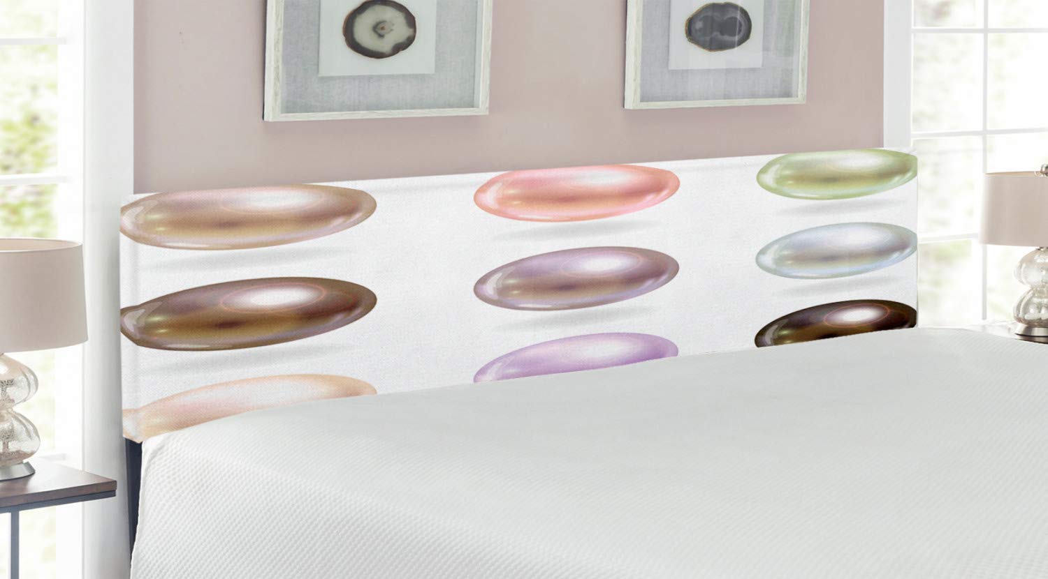 Ambesonne Pearls Upholstered King Size Headboard - Pastel Sea Treasures Design with Memory Foam | Bridal Bedroom Decor & Coastal Home Decor