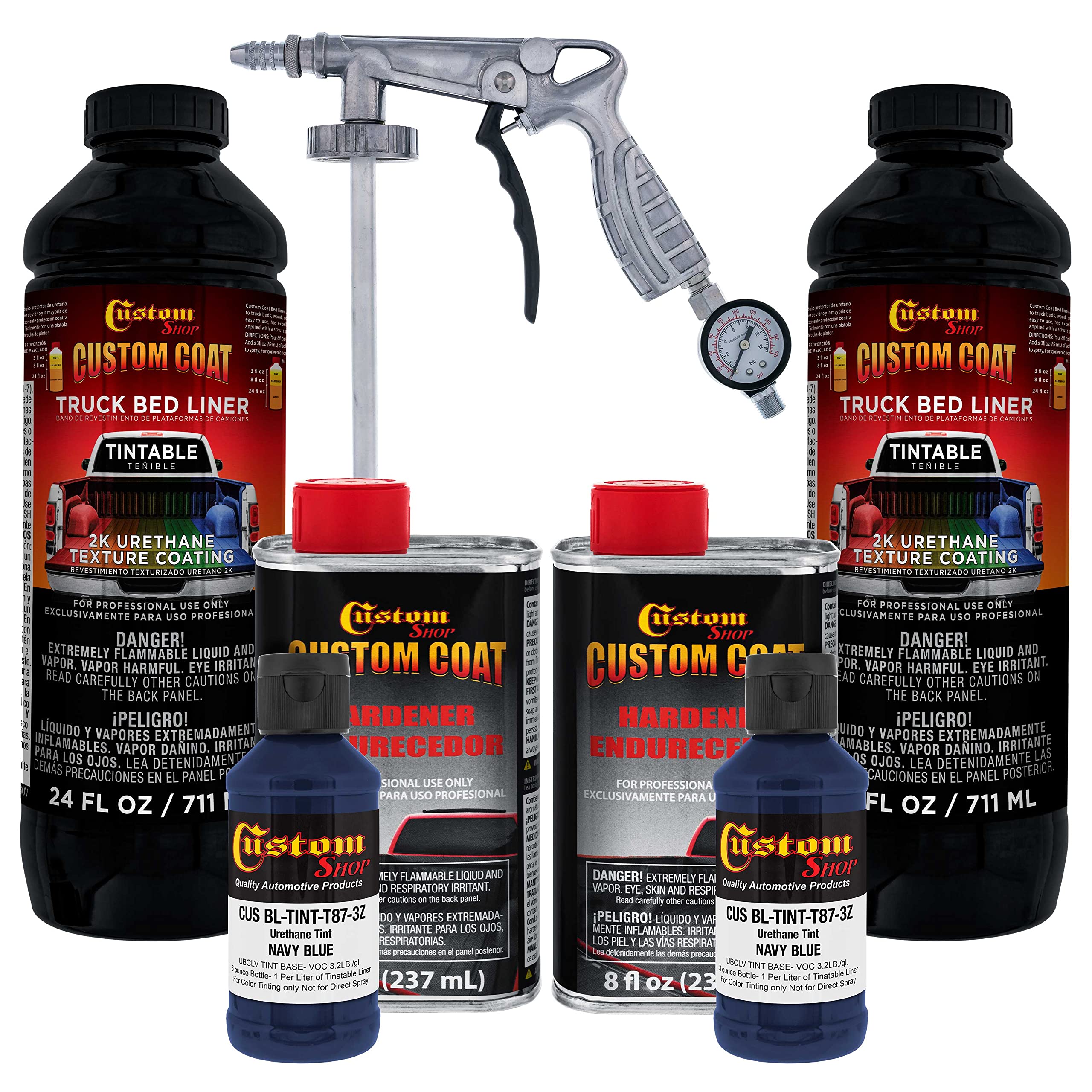 Custom Coat Federal Standard Color #35048 Navy Blue Urethane Spray-On Truck Bed Liner Kit - 2 Quart with Spray Gun & Regulator | Durable Textured Protective Coating for Cars, Trucks & SUVs | Easy Mix DIY Auto Bedliner Application for Pickup Trucks & Commercial Vehicles