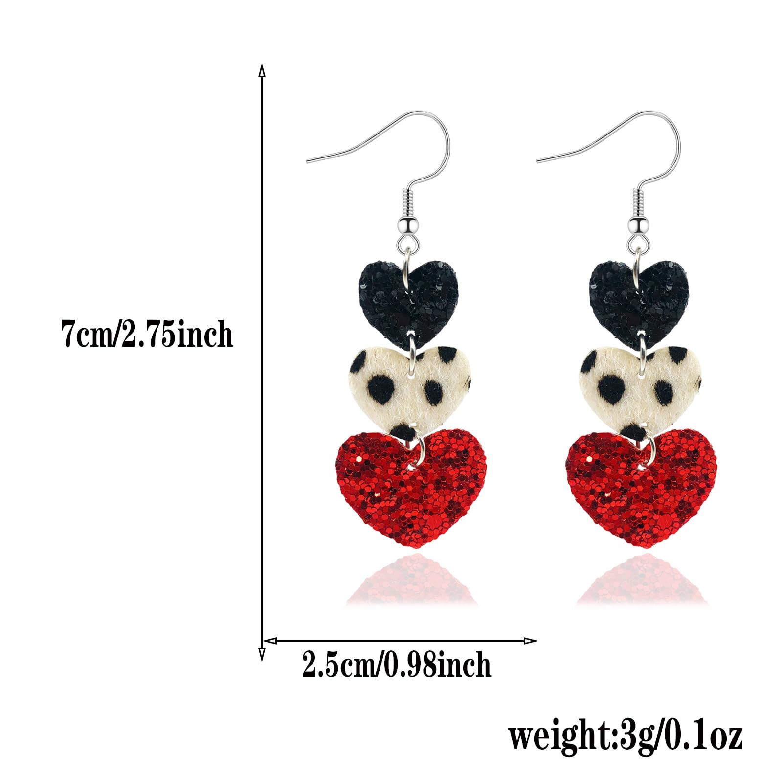 Valentine's Day Heart Dangle Earrings for Women - Triple LOVE Drop Earrings, Red Heart Jewelry Gift for Her | Perfect for Valentine's Gifts, Date Nights & Romantic Occasions