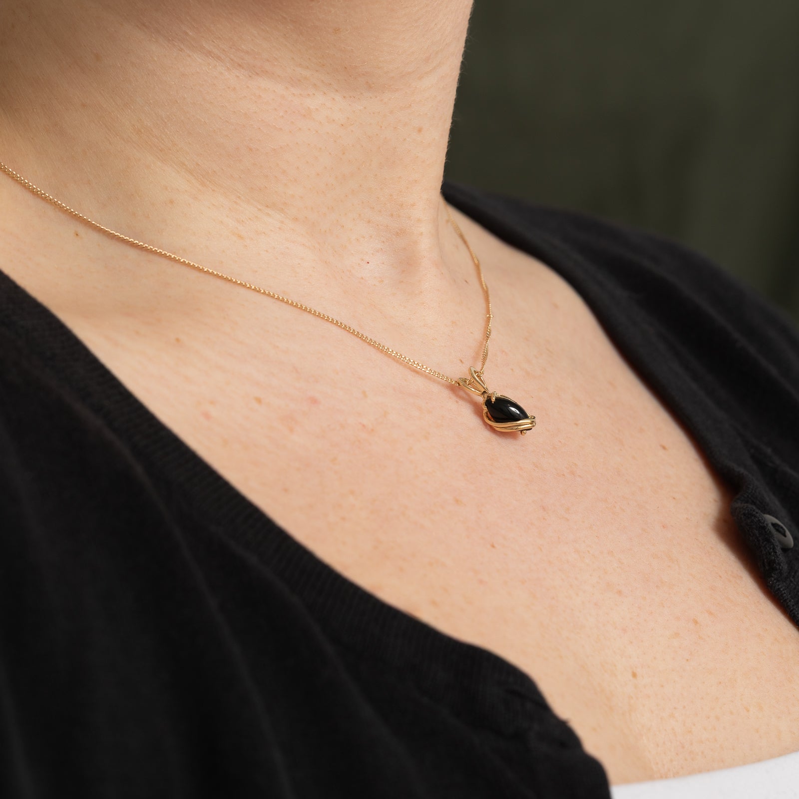 1.50ct Marquise Cabochon Onyx Pendant - Elegant Black Gemstone Jewelry for Women | Perfect for Evening Wear, Parties & Special Occasions
