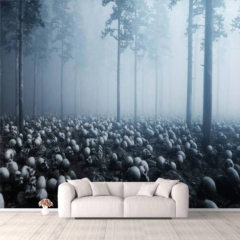 3D Scary Skull Wall Stickers - Removable Peel and Stick Wallpaper Mural for Living Room, Bedroom & TV Background - Gothic Horror Decor for Halloween & Haunted House Themes