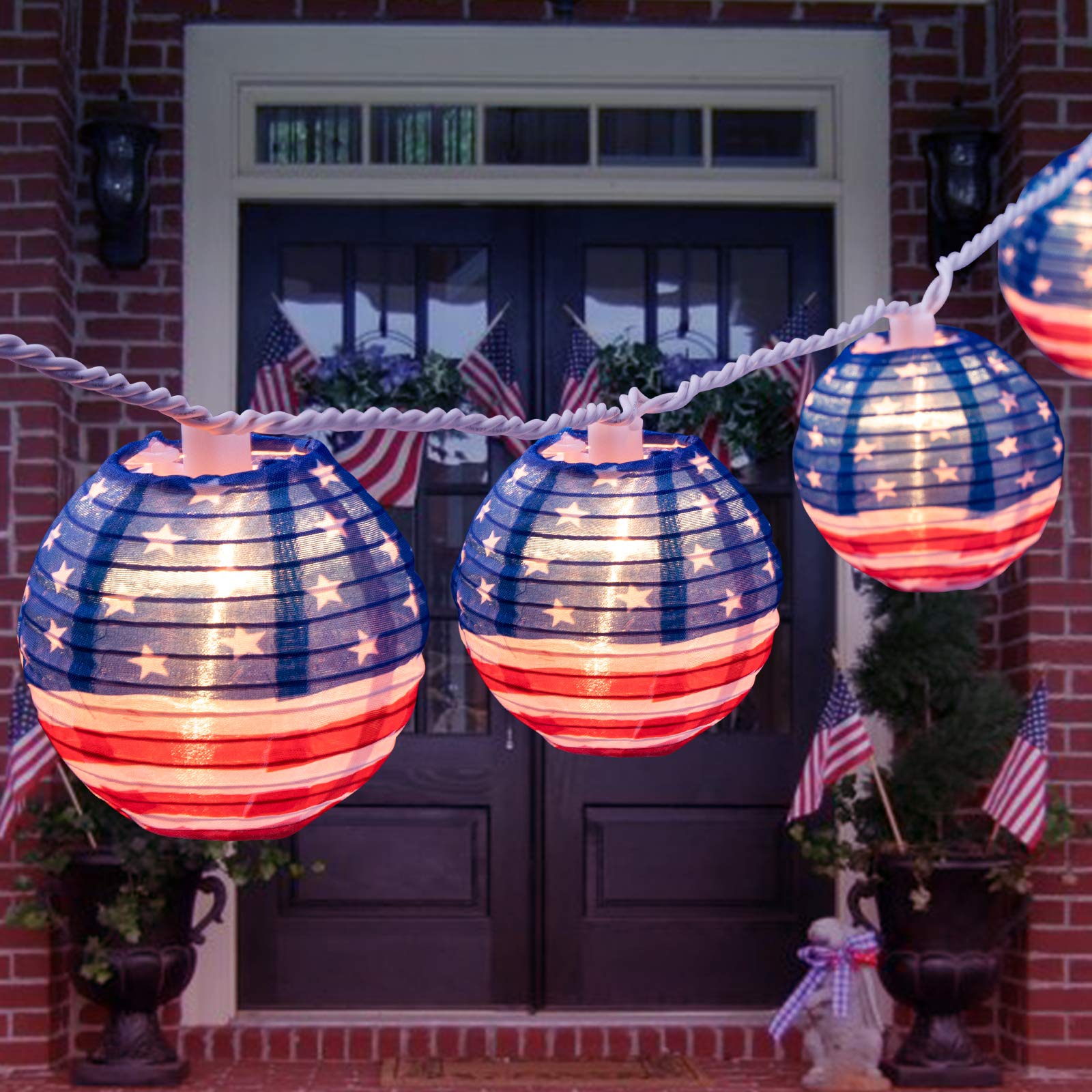 10 Pack USA Flag Lantern String Lights - 6.7ft Waterproof Outdoor Hanging Decorations for Independence Day, July 4th, Garden, Yard, Patio | Perfect for Patriotic Parties, Backyard BBQs & National Holiday Celebrations