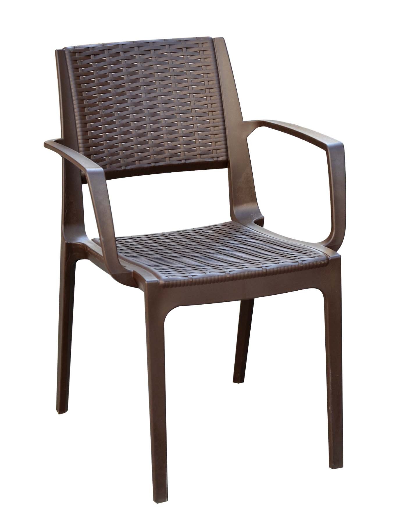 Brown Compamia Capri Resin Patio Dining Arm Chairs (Set of 2) - Weather-Resistant Outdoor Furniture for Poolside, Garden, or Backyard Dining