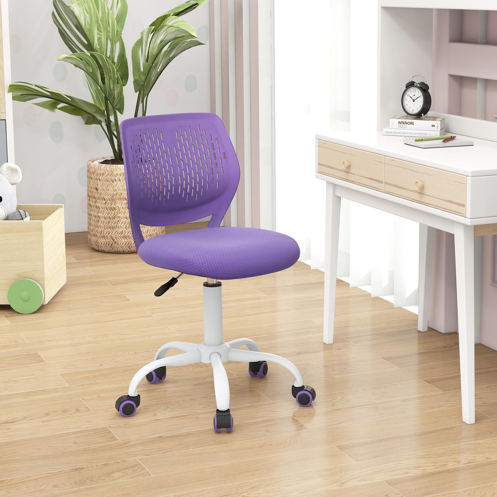 Topment Swivel Office Desk Chair - Ergonomic Armless Task Chair with Breathable Mesh Back & Upholstered Seat, Adjustable Height Computer Chair for Home Office, Study Room, Gaming & Workspace (Purple) - Perfect for Small Spaces, Kids Room & Long Working Hours