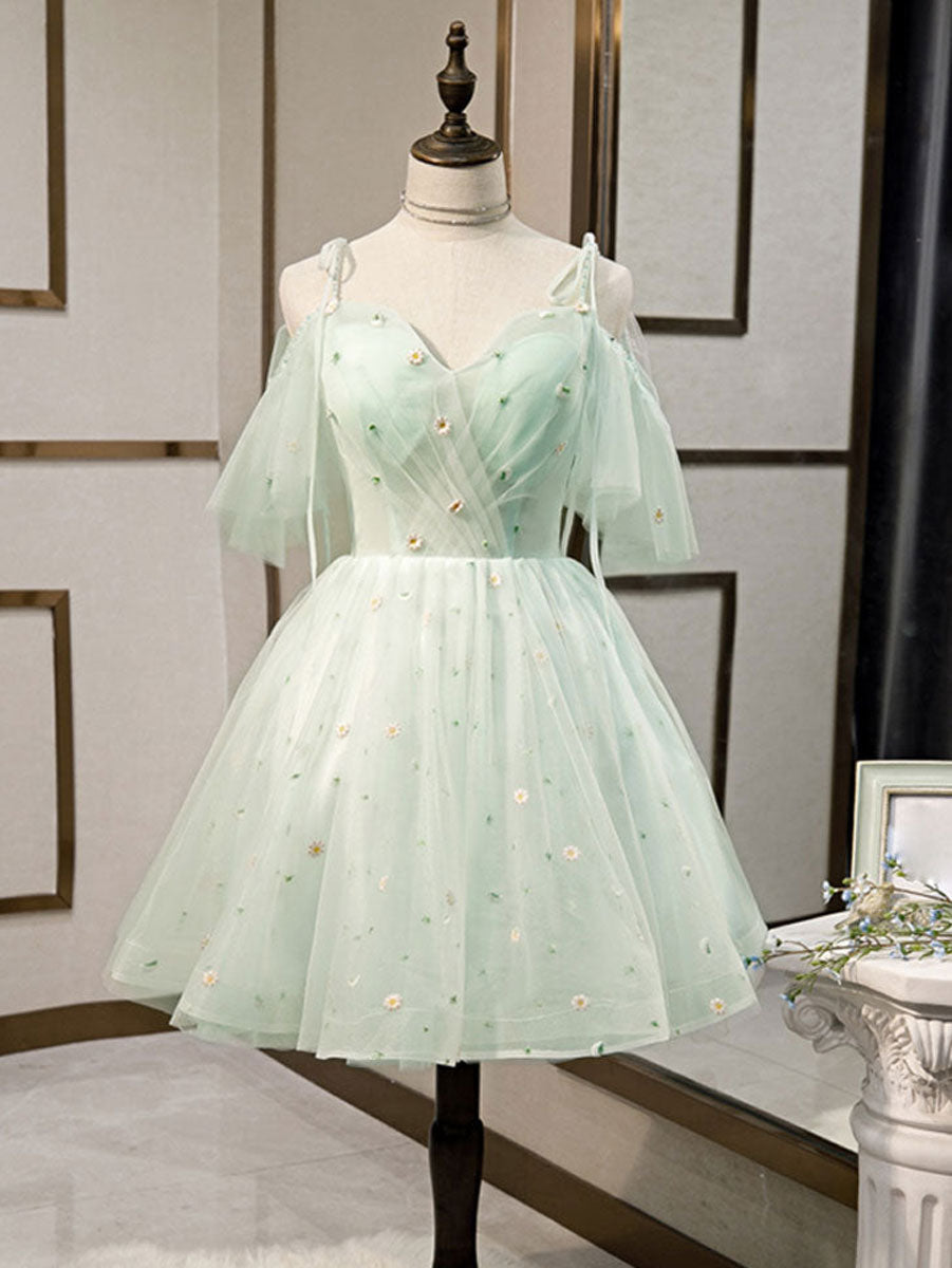 Elegant Sweetheart Neck Tulle Short Prom Dress | Puffy Green Homecoming Gown for Teens | Perfect for Parties, Dances & Special Occasions