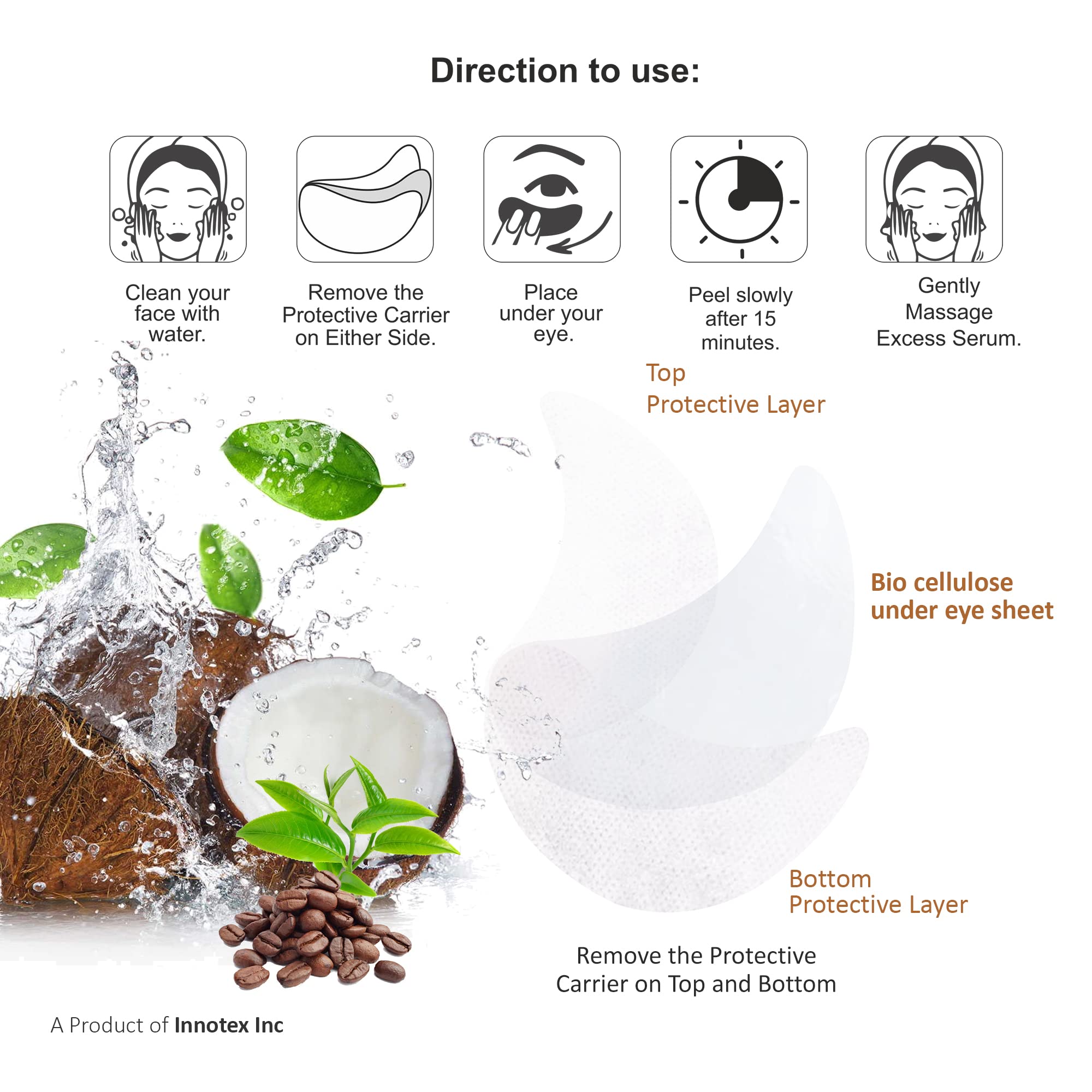 Cooling Bio Cellulose Under Eye Patches with Caffeine & Green Tea - Reduce Dark Circles & Puffiness - 3 Pairs (Pack of 1) - Perfect for Morning Skincare Routine & Travel