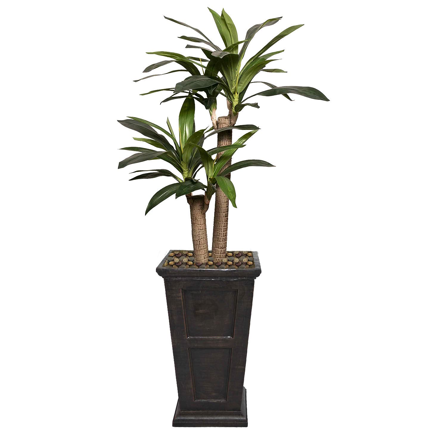 Vintage Artificial Faux Dracaena Corn Plant with Fiberstone Planter - 36