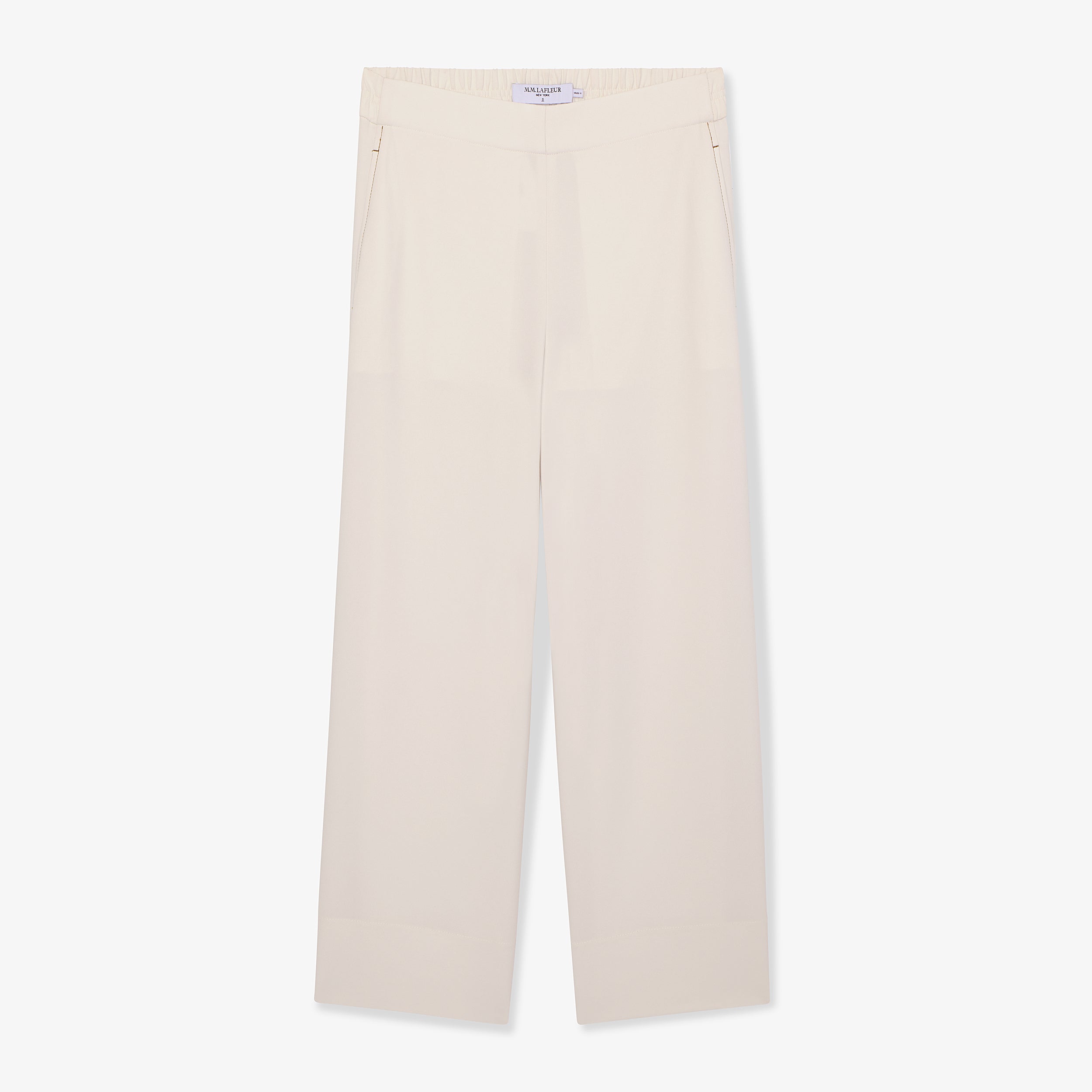 Elena Culotte Everyday Crepe Pants with Topstitch Detail - Comfortable Eggshell Women's Trousers for Work, Office & Casual Wear